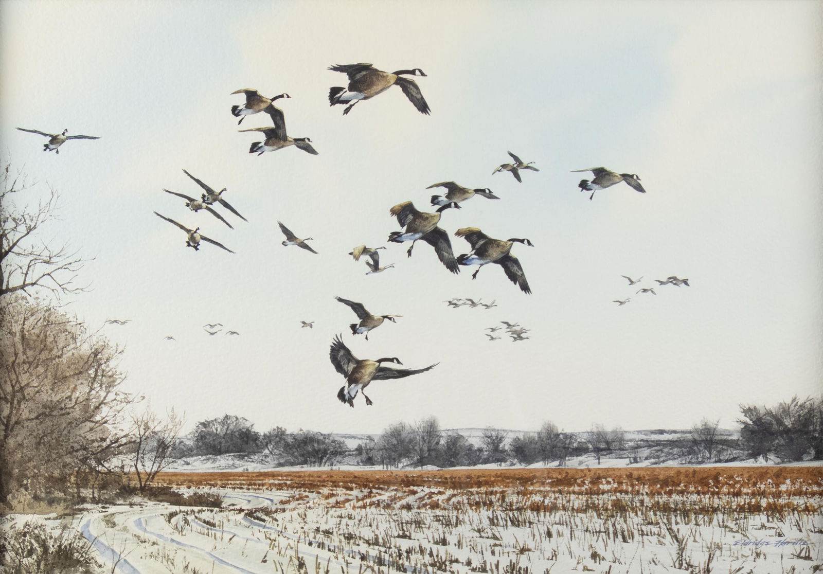 Eldridge Hardie, 1940-2021, Winter Fields - Canada Geese, 1986 (1 of 3)