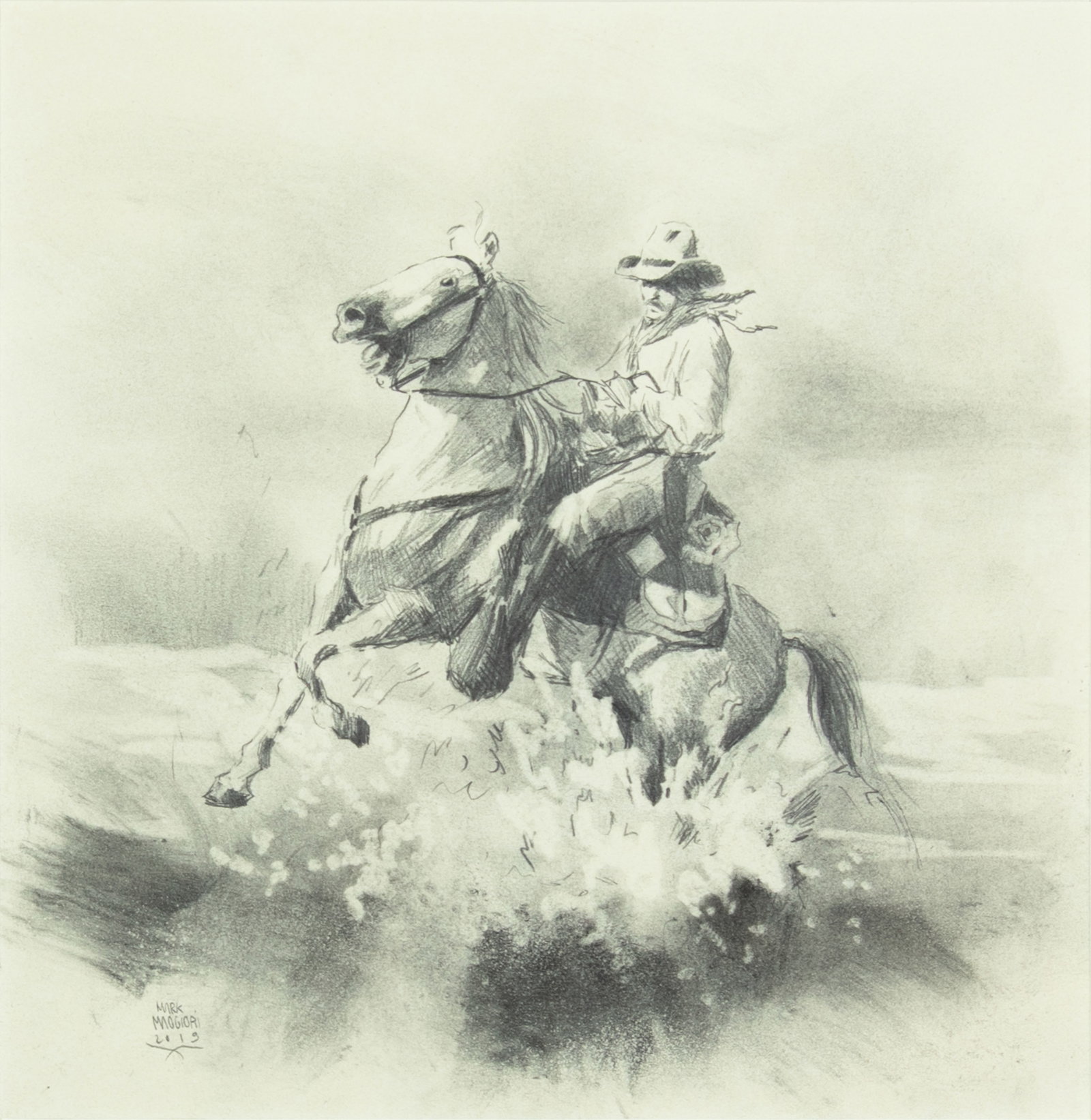 Mark Maggiori, Making a Splash, 2019: Mark Maggiori b.1977 Making a Splash, 2019 graphite on paper signed and dated lower left: MARK MAGGIORI 2019 10 1/2 x 10 in., Frame: 21 1/2 x 21 1/4 x 1 in. Provenance: From a Private Collection