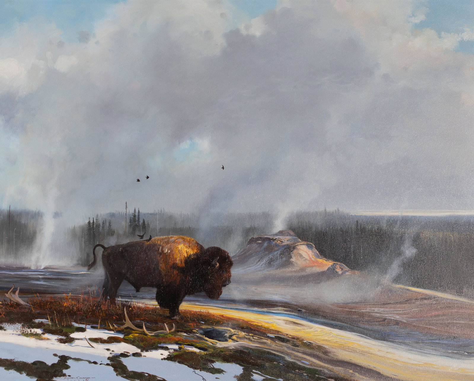 Michael Coleman, Guardian of the Spirits: Michael Coleman b.1946 Guardian of the Spirits oil on panel signed lower left: MICHAEL COLEMAN - © verso: titled 24 x 30 in.; Frame: 32 x 38 x 3 1/4 in. Provenance: March in Montana, 2