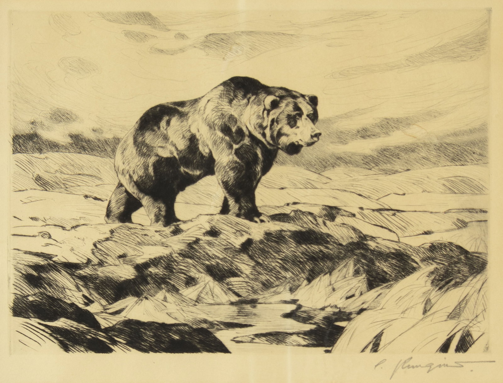 Carl Rungius, Ivan, 1931: Carl Rungius 1869-1959 Ivan, 1931 etching and drypoint on paper signed lower right: C. Rungius. 7 3/4 x 10 3/4 in., Frame: 15 7/8 x 18 1/8 x 5/8 in. Provenance: Jackson Hole Art Auction, September