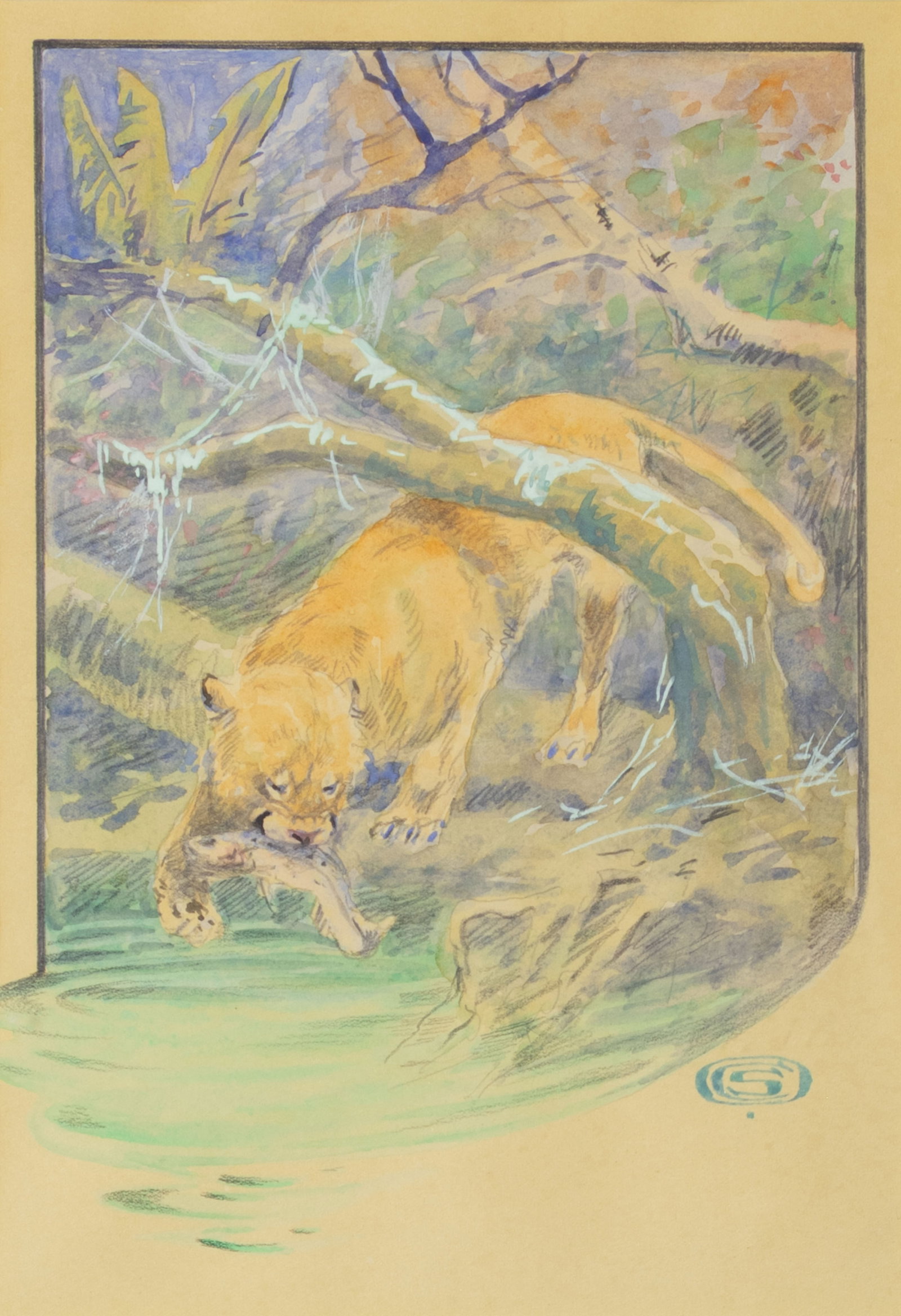 Olaf Carl Seltzer, Cougar: Olaf Carl Seltzer 1877-1957 Cougar watercolor and graphite on paper signed lower right: (artist monogram) 9 1/4 x 6 1/4 in., Frame: 15 1/2 x 12 5/8 x 1 in. Provenance: Santa Fe Art Auction, Santa Fe,