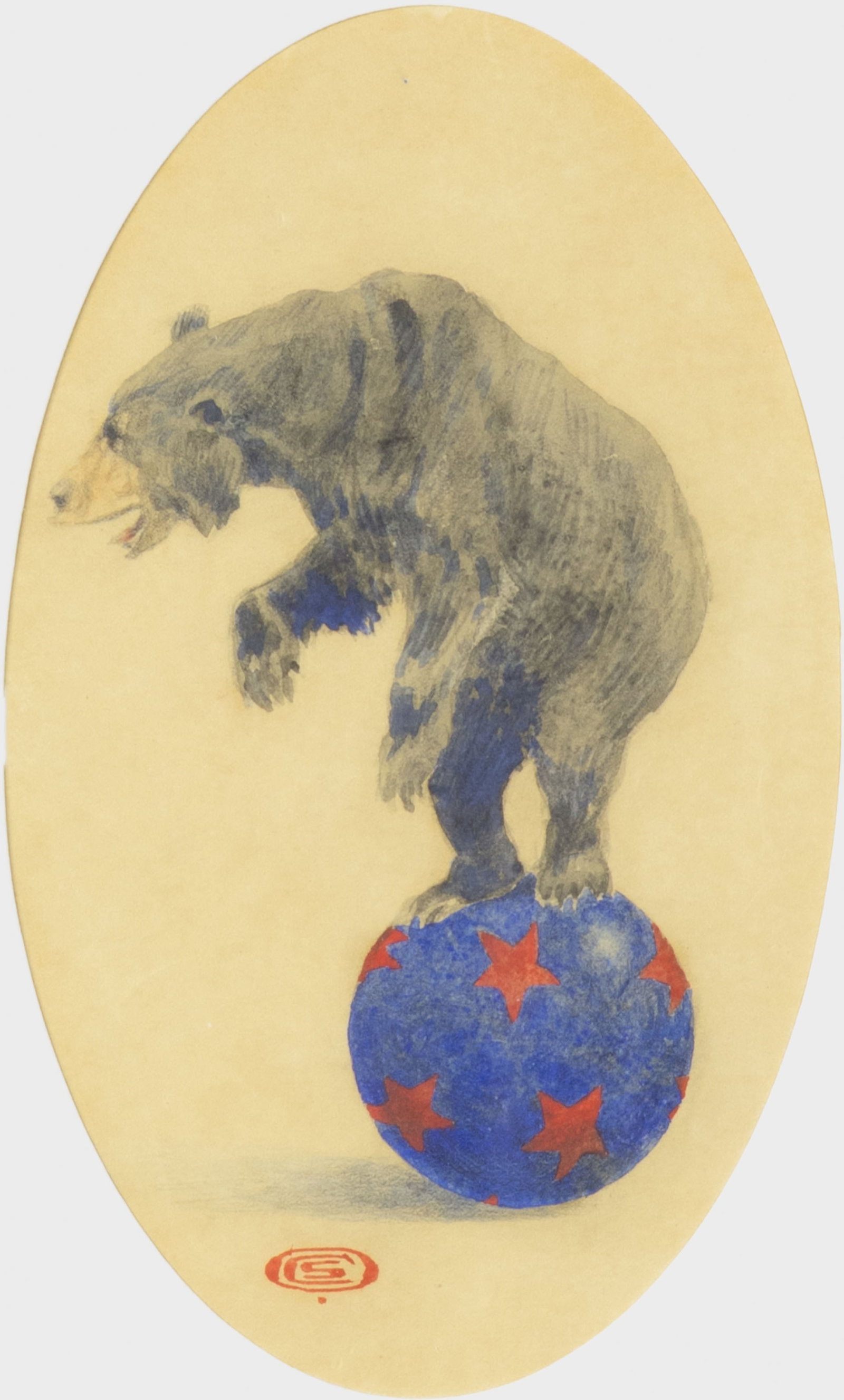 Olaf Carl Seltzer, Show Bear Standing on a Ball: Olaf Carl Seltzer 1877-1957 Show Bear Standing on a Ball watercolor on paper signed lower left: (artist monogram) 8 1/4 x 5 in., Frame: 16 1/2 x 13 x 1 in. Provenance: Gerald Peters Gallery, Santa