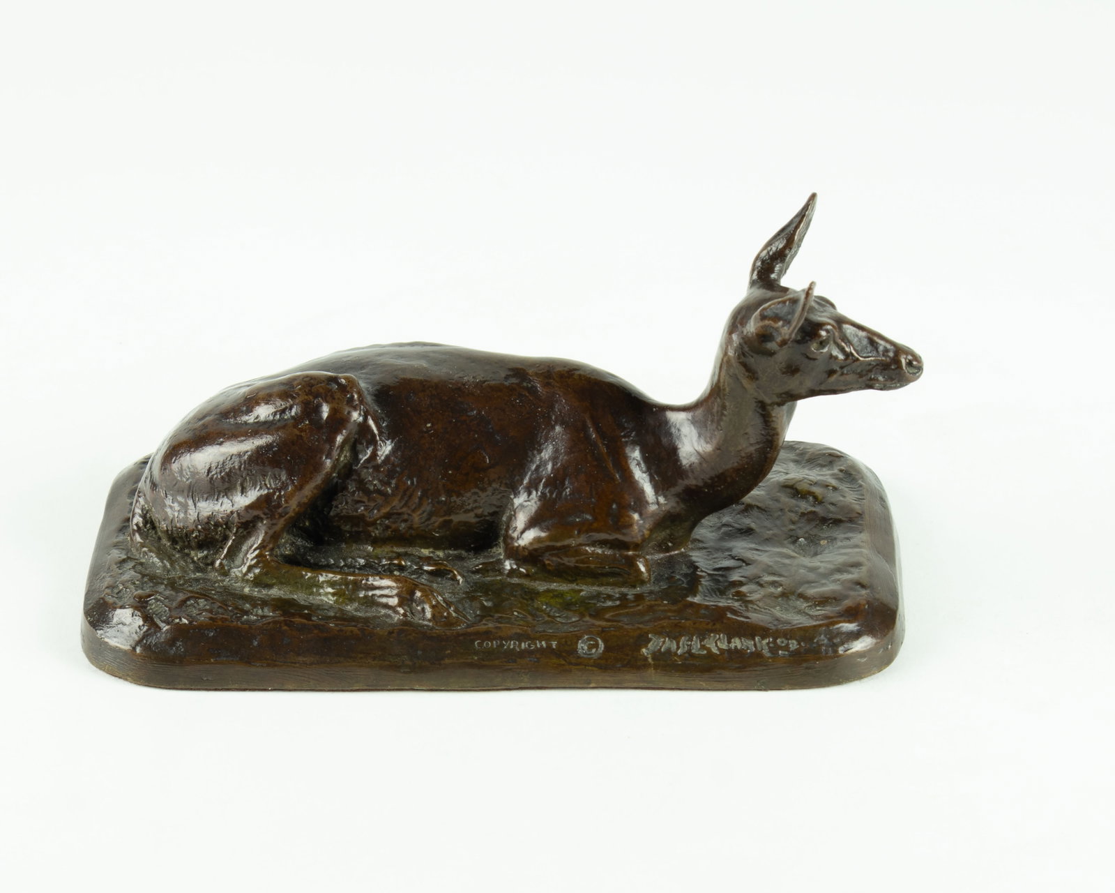 James Lippitt Clark, Reclining Doe, 1902: James Lippitt Clark 1883-1957 Reclining Doe, 1902 bronze inscribed: COPYRIGHT © JAS·L·CLARK·02· stamped: 2 inscribed: CELLINI BRONZE WORKS N·Y· modeled in 1902<