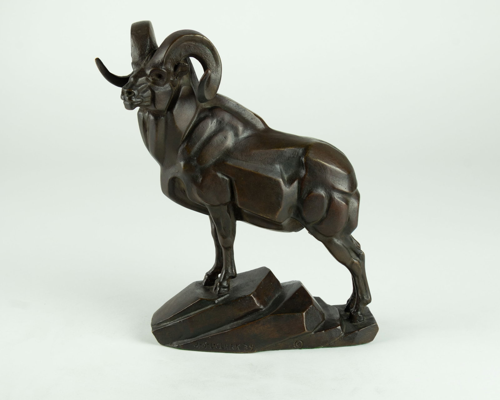 James Lippitt Clark, Ram, 1939: James Lippitt Clark 1883-1957 Ram, 1939 bronze inscribed: JAS·L·CLARK·'39 © stamped: ROMAN BRONZE WKS. INC. modeled in 1939 10 1/4 x 8 3/4 x 3 1/2 in. Provenance:<