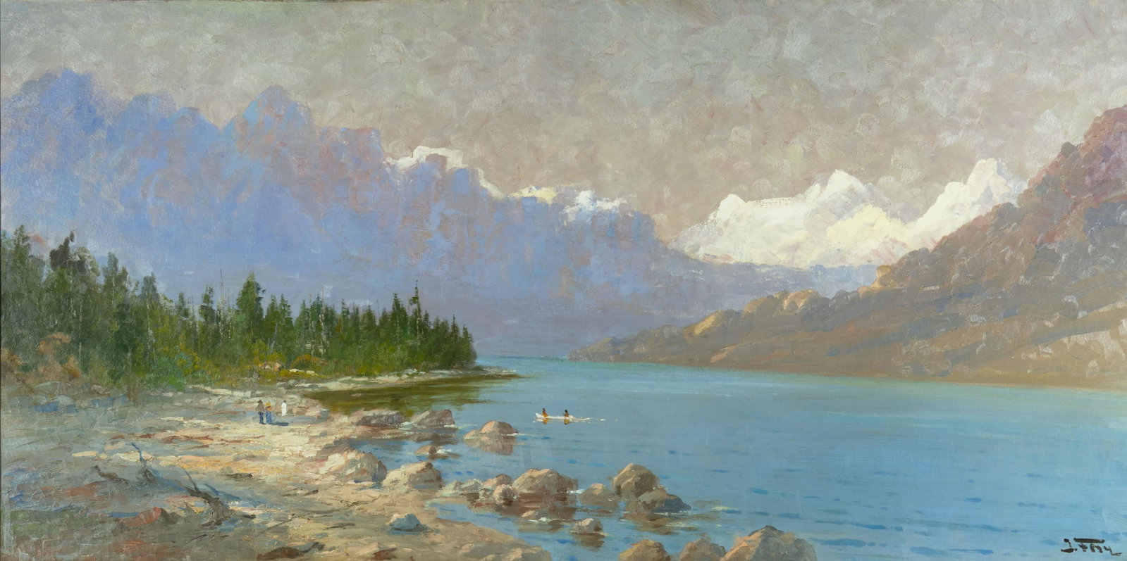 John Fery, St. Mary's Lake, Glacier National Park: John Fery 1859-1934 St. Mary's Lake, Glacier National Park oil on canvas signed lower right: J. Fery 36 x 72 in., Frame: 46 3/8 x 82 1/4 x 4 in. Provenance: Private Collection, Jackson, WY