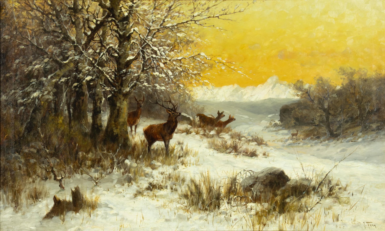 John Fery, Winter Day: John Fery 1859-1934 Winter Day oil on canvas signed lower right: J. Fery 21 3/4 x 36 in., Frame: 31 x 45 1/2 x 2 5/8 in. Provenance: Collection of William P. Healey, Jackson, WY Coeur dR