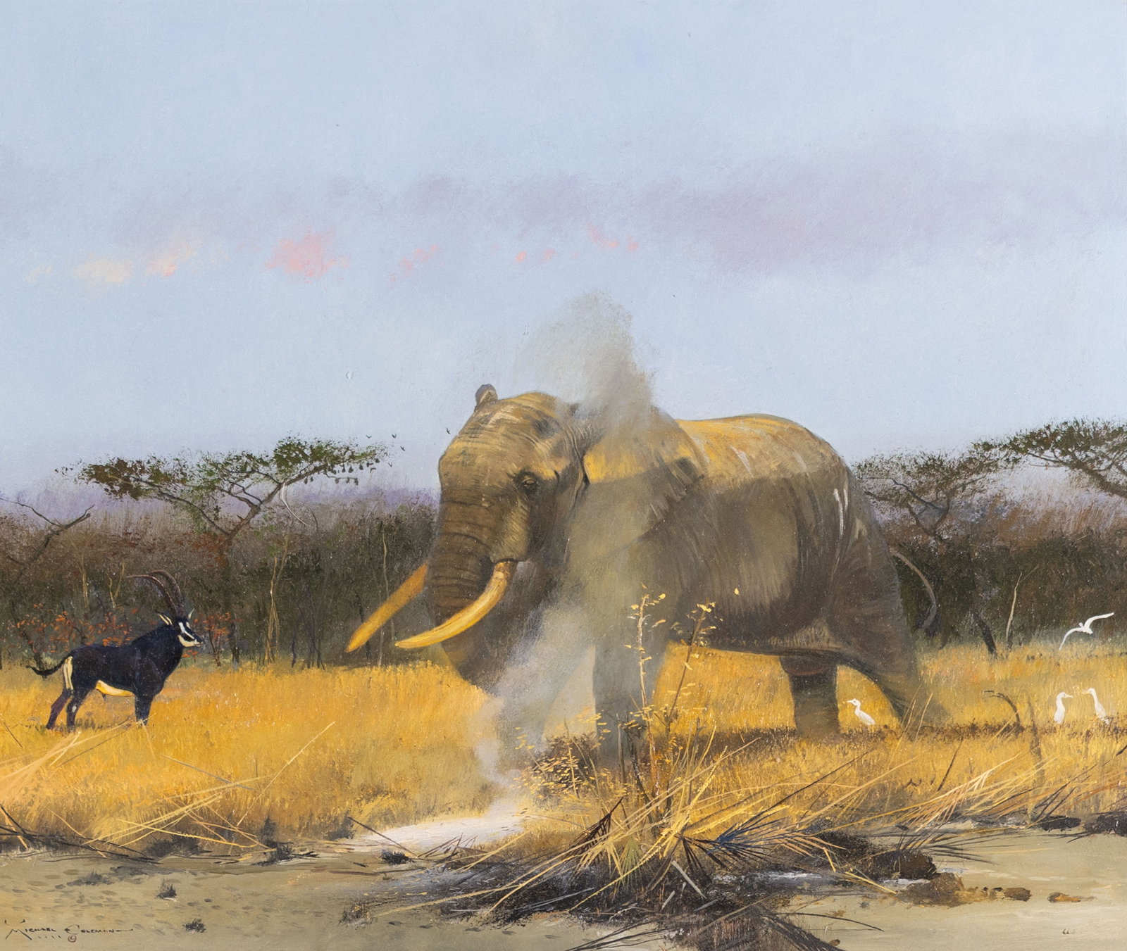 Michael Coleman, Elephant: Michael Coleman b.1946 Elephant oil on board signed lower left: MICHAEL COLEMAN - © 20 x 24 in.; Frame: 29 5/8 x 33 3/4 x 2 1/2 in. Provenance: From a Private Collection