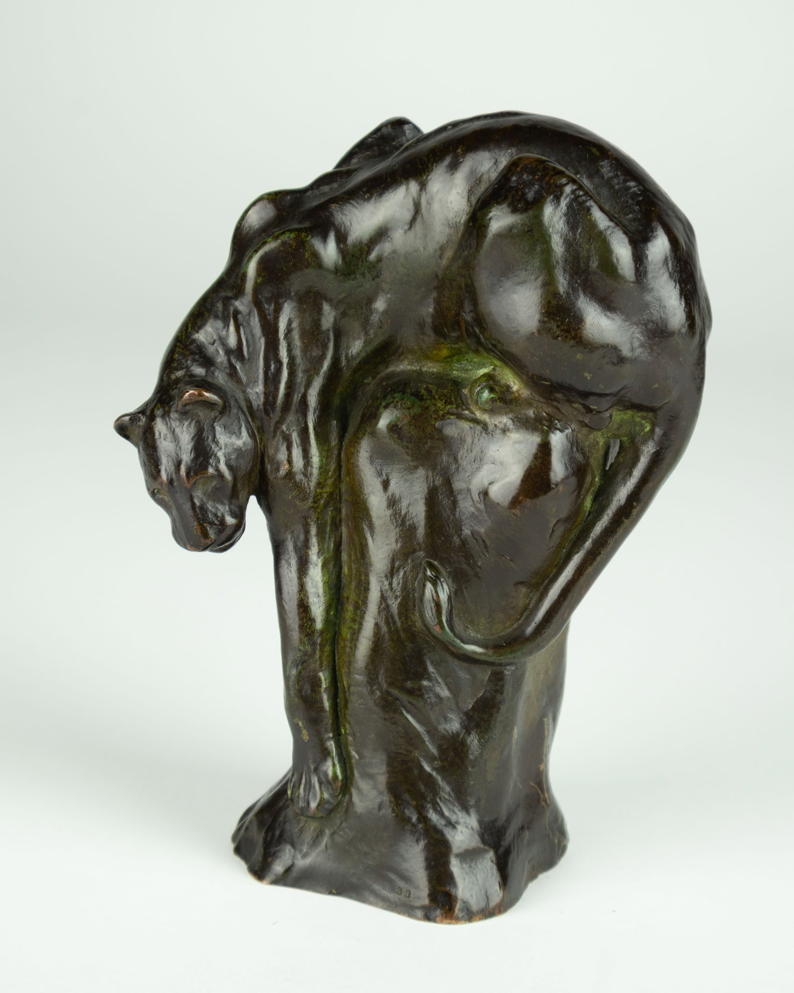 Anna Hyatt Huntington, Reaching Jaguar (Variant), c. 1920: Anna Hyatt Huntington 1876-1973 Reaching Jaguar (Variant), c. 1920 bronze inscribed: Anna V. Hyatt stamped: 33 GORHAM CO Q 38 modeled c. 1920 cast c. 1920-1948 6 3/8 x 4 3/4 x 3 3/4 in.