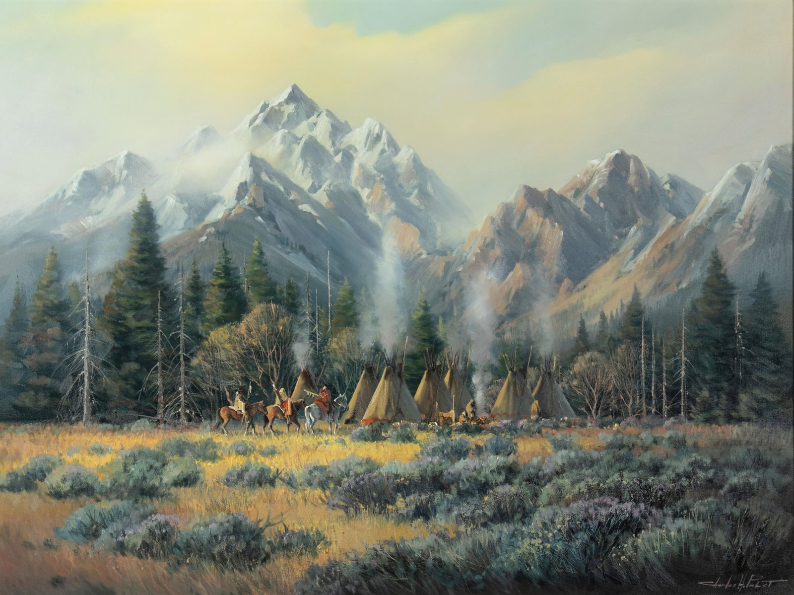 Charles Pabst, Peaceful Times: Charles Pabst b.1950 Peaceful Times oil on canvas signed lower right: Charles H. Pabst 30 x 40 in., Frame: 40 x 50 x 2 1/4 in. Provenance: Private Collection, Jackson, WY