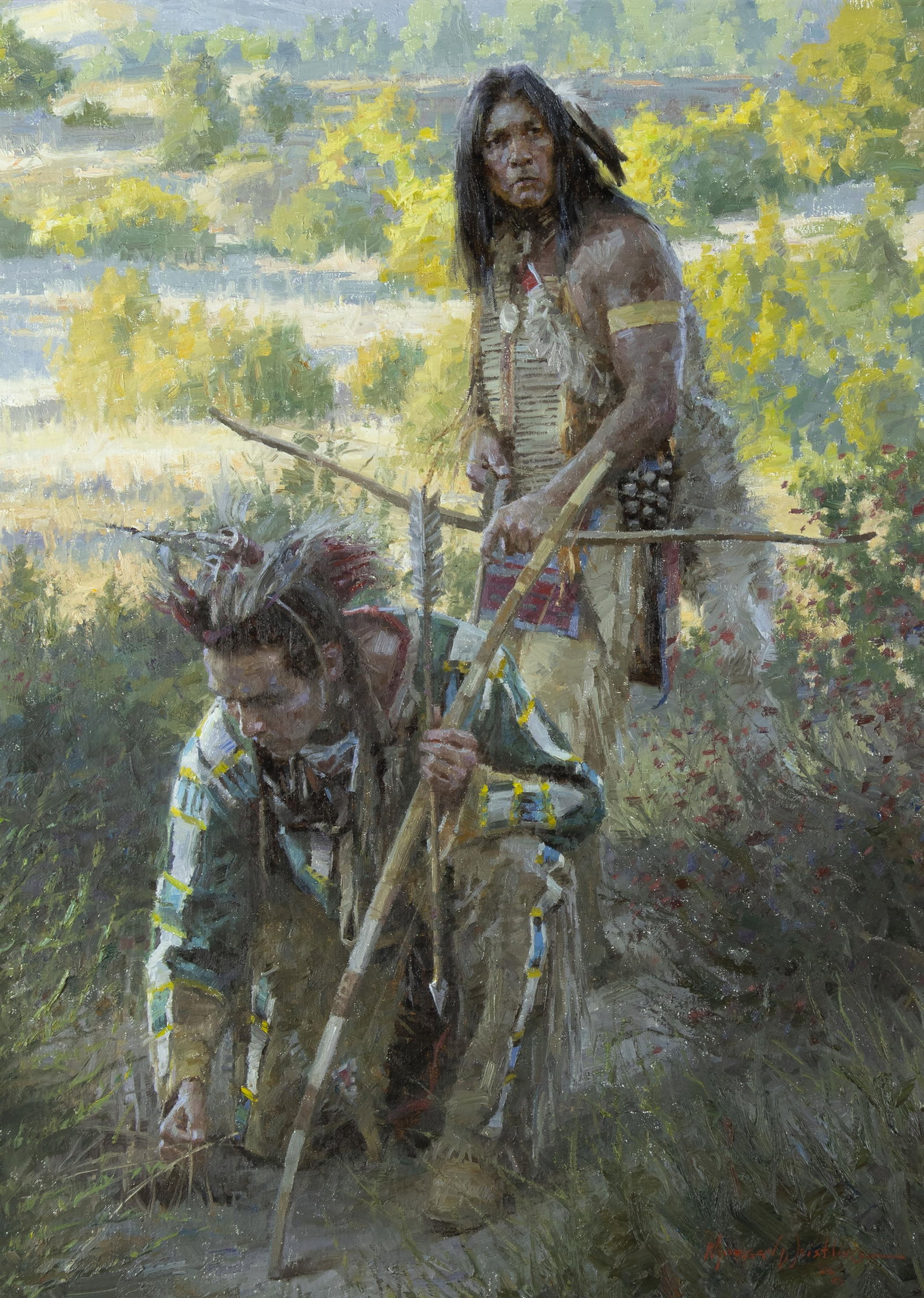 Morgan Weistling, The Trackers, 2006: Morgan Weistling b.1964 The Trackers, 2006 oil on canvas signed and dated lower right: MORGAN Weistling '06 © 30 x 22 in., Frame: 38 3/4 x 30 3/4 x 2 1/2 in. Provenance: From a Private Collection