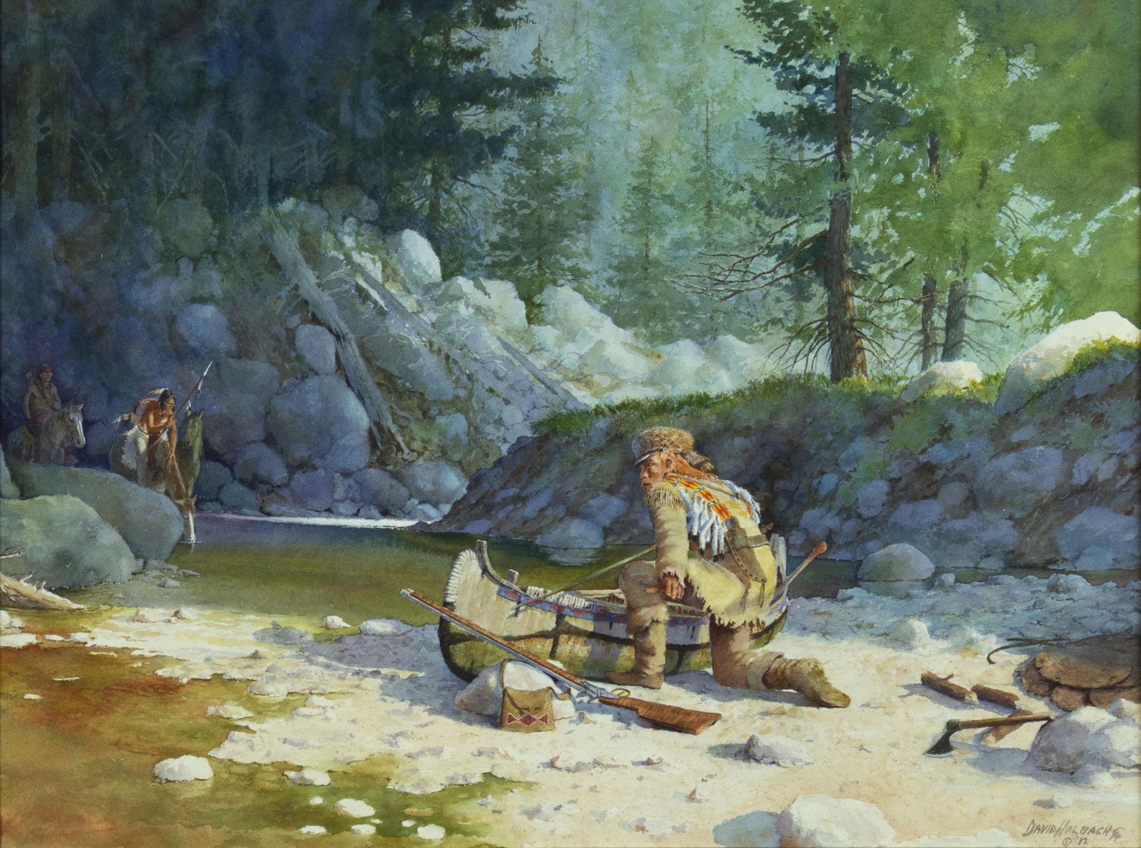 David Halbach, Taking Heed, 2012: David Halbach 1931-2022 Taking Heed, 2012 watercolor on paper signed and dated lower right: DAVID HALBACH (Cowboy Artists of America cipher) © '12 19 x 26 in., Frame: 33 3/4 x 39 1/2 x 2 in.