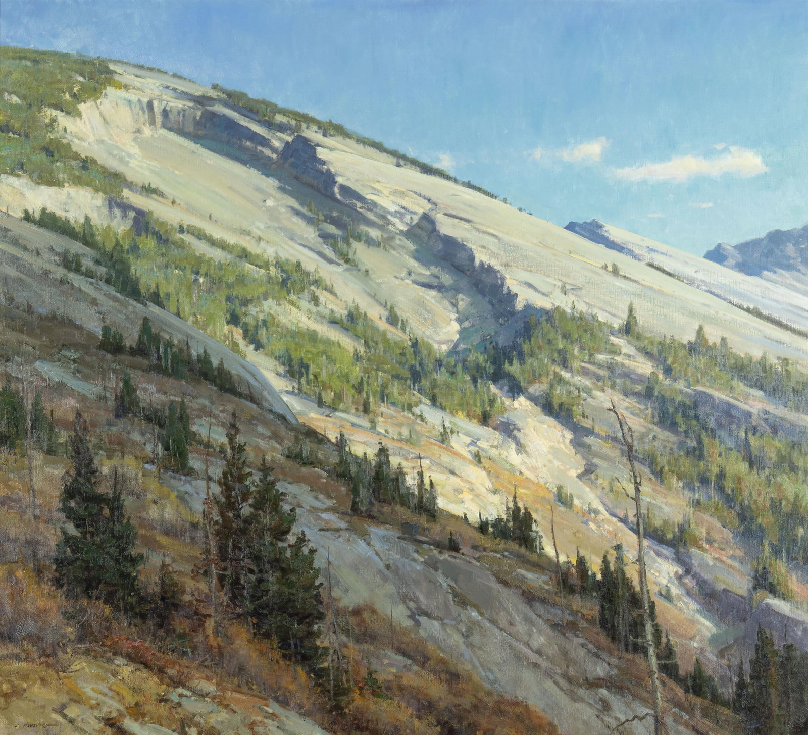Clyde Aspevig, Teton Anticline: Clyde Aspevig b.1951 Teton Anticline oil on canvas signed lower left: C. Aspevig verso: titled and signed 48 x 53 in., Frame: 57 3/4 x 63 x 2 1/8 in. Provenance: Tierney Fine Art, Bozeman, MT (label