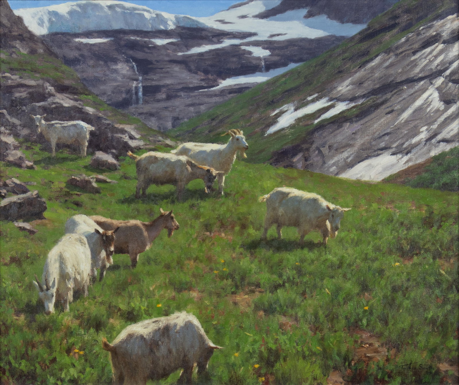 Tucker Smith, Goats of Norway, 2004: Tucker Smith b.1940 Goats of Norway, 2004 oil on linen signed and dated lower right: Tucker Smith 04 20 x 24 in., Frame: 25 1/2 x 29 1/2 x 2 in. Provenance: Gerald Peters Gallery, Santa Fe, NM