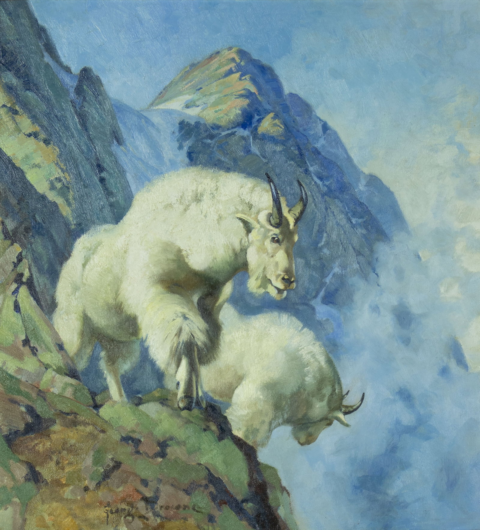 George Browne, Goats, 1942: George Browne 1918-1958 Goats, 1942 oil on canvas signed lower left: Georg. Browne 20 x 18 in., Frame: 25 1/2 x 23 1/2 x 2 7/8 in. Provenance: J.N. Bartfield Galleries, New York, NY (label verso)