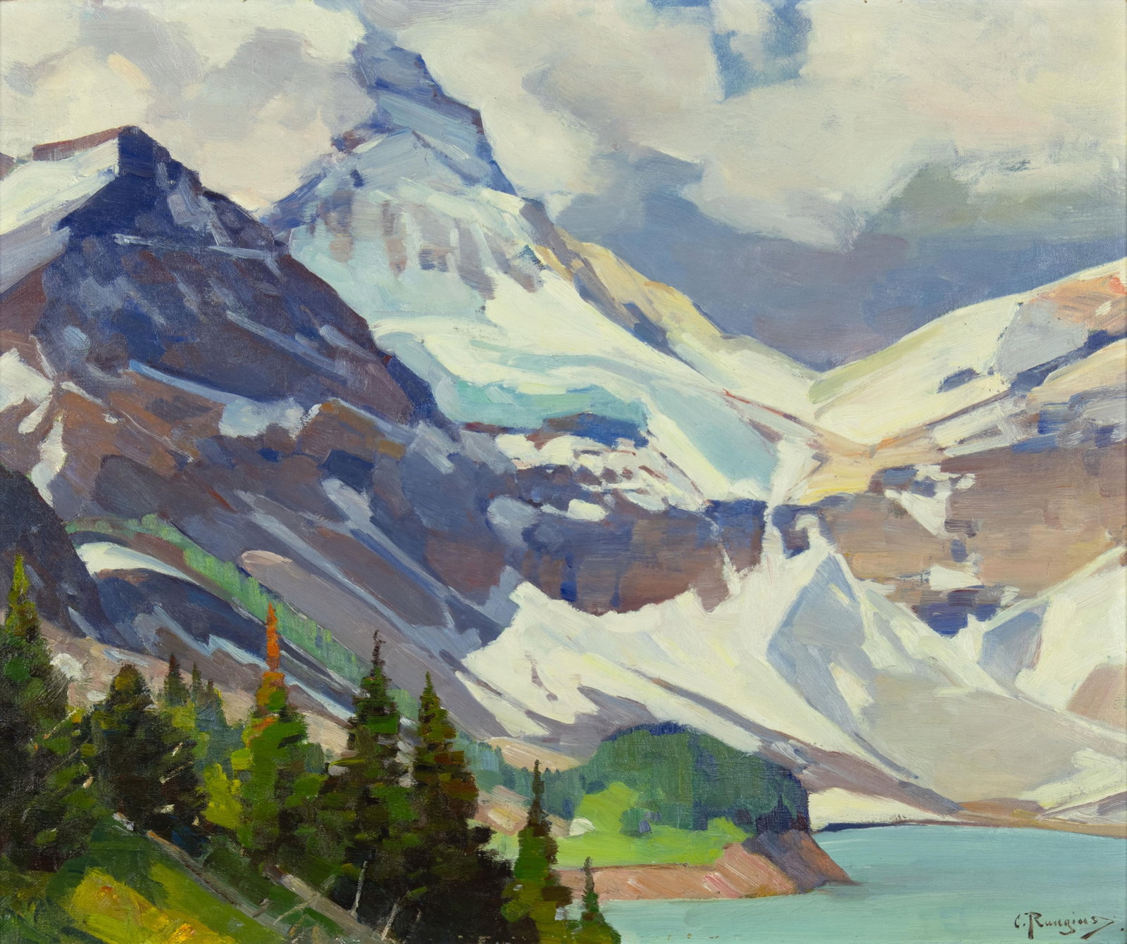 Carl Rungius, Mount Assiniboine, c. 1929: Carl Rungius 1869-1959 Mount Assiniboine, c. 1929 oil on canvas signed lower right: C. Rungius. 25 x 30 in., Frame: 29 1/4 x 34 3/8 x 1 7/8 in. Provenance: Coeur d’Alene Art Auction, July