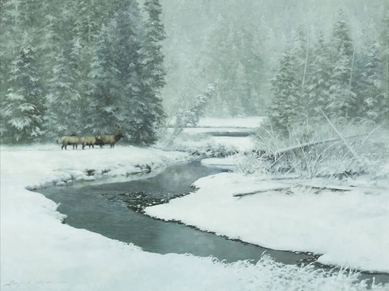 Lanford Monroe, Deep Winter: Lanford Monroe 1950-2000 Deep Winter oil on canvas signed lower left: Lanford Monroe 29 1/2 x 39 1/2 in., Frame: 39 1/2 x 49 1/2 x 1 3/4 in. Provenance: Private Collection, Jackson, WY