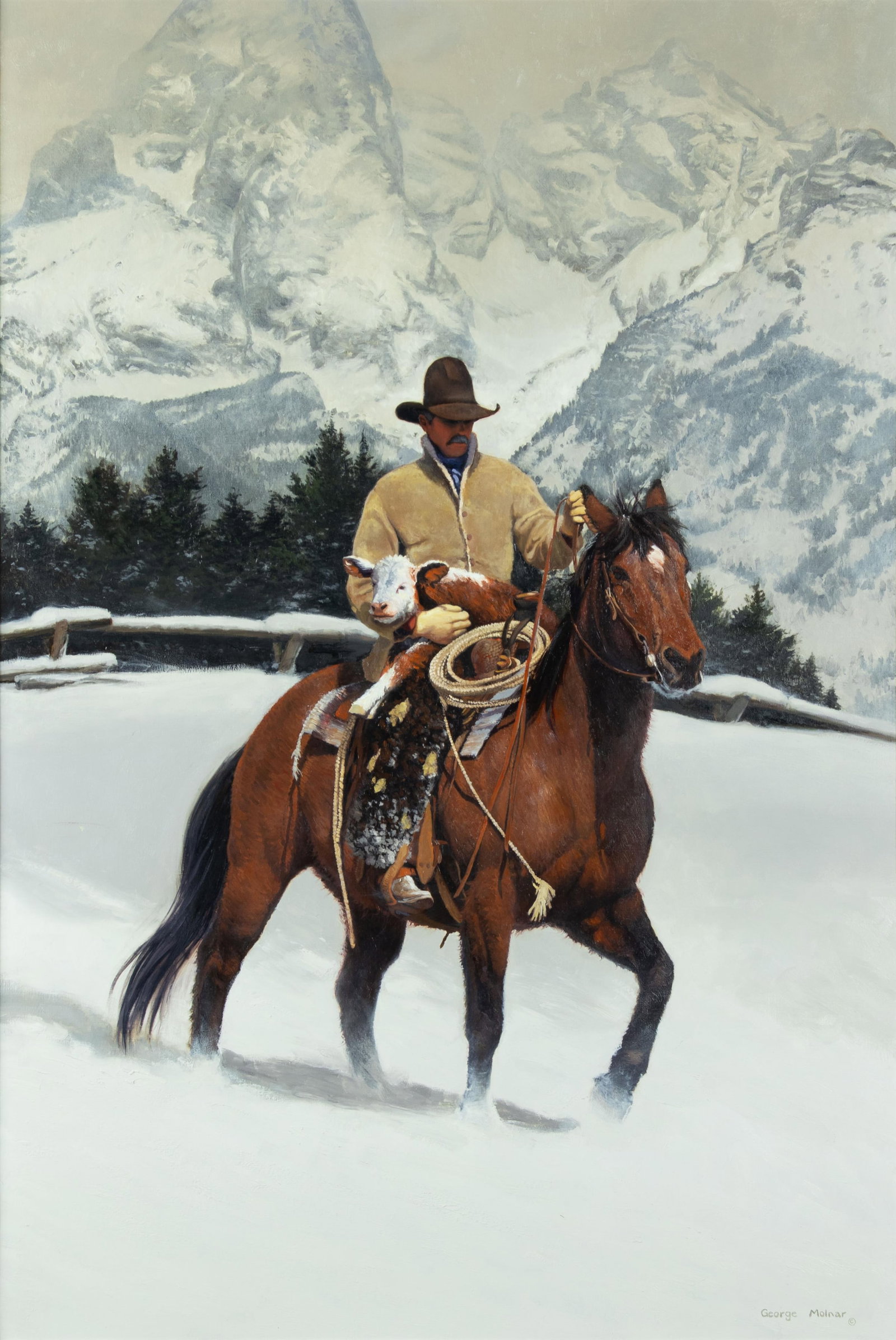 George Molnar, The Last Stray: George Molnar b.1953 The Last Stray oil on canvas signed lower right: George Molnar © 56 x 38 in., Frame: 65 x 47 1/2 x 3 in. Provenance: From a Private Collection
