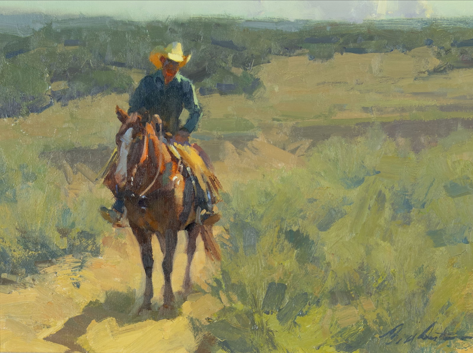 Bill Anton, Arroyo Rider: Bill Anton b.1957 Arroyo Rider oil on board signed lower right: Bill Anton verso: titled and signed 12 x 16 in., Frame: 21 3/8 x 25 3/8 x 1 3/4 in. Provenance: From a Private Collection