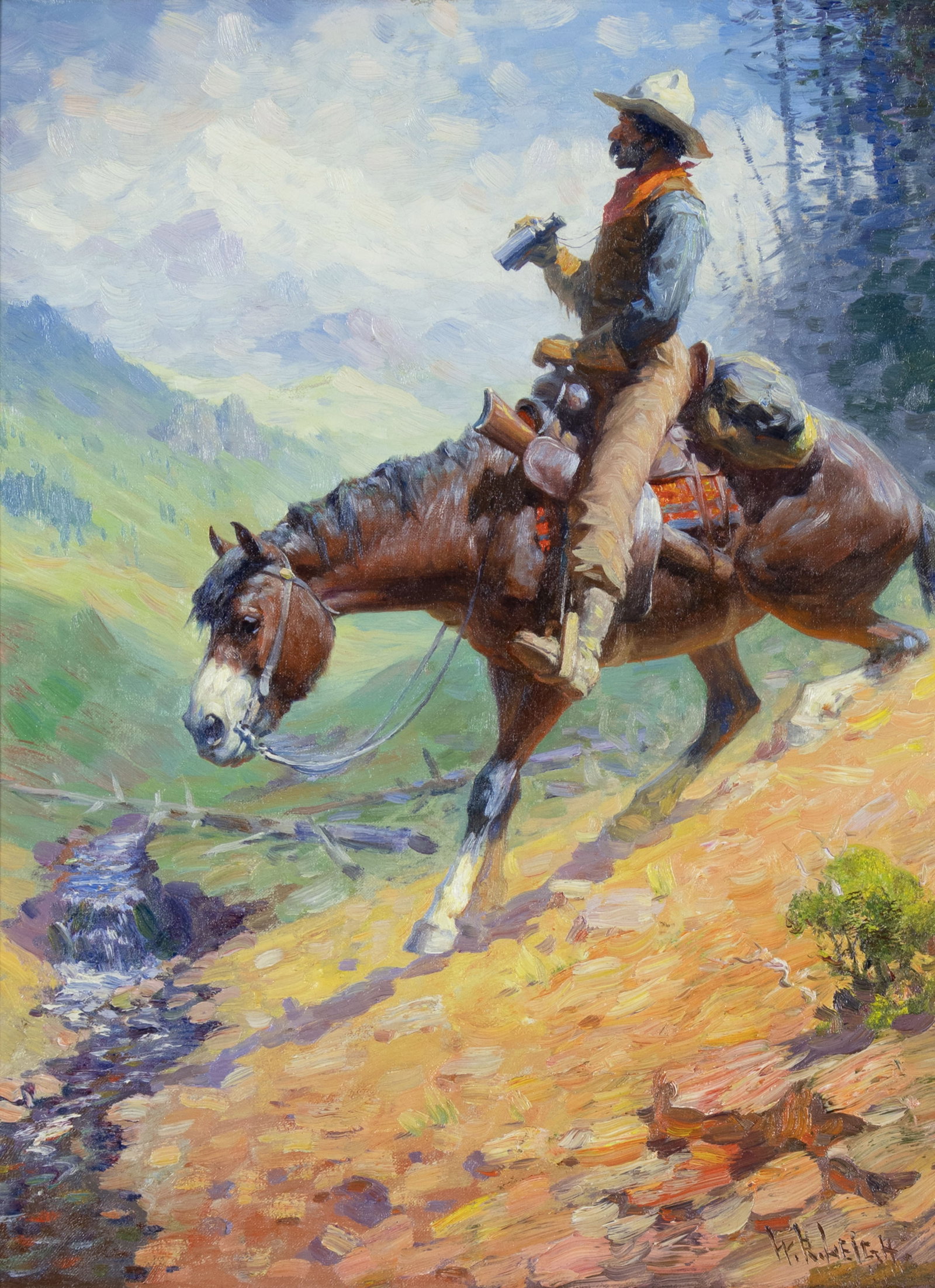 William R. Leigh, Looking for Bighorn: William R. Leigh 1866-1955 Looking for Bighorn oil on canvas signed lower right: W. R. LEIGH 24 1/4 x 18 in., Frame: 33 x 26 3/4 x 3 in. Provenance: Morgan Walker, LLC, New York The William I. Koch