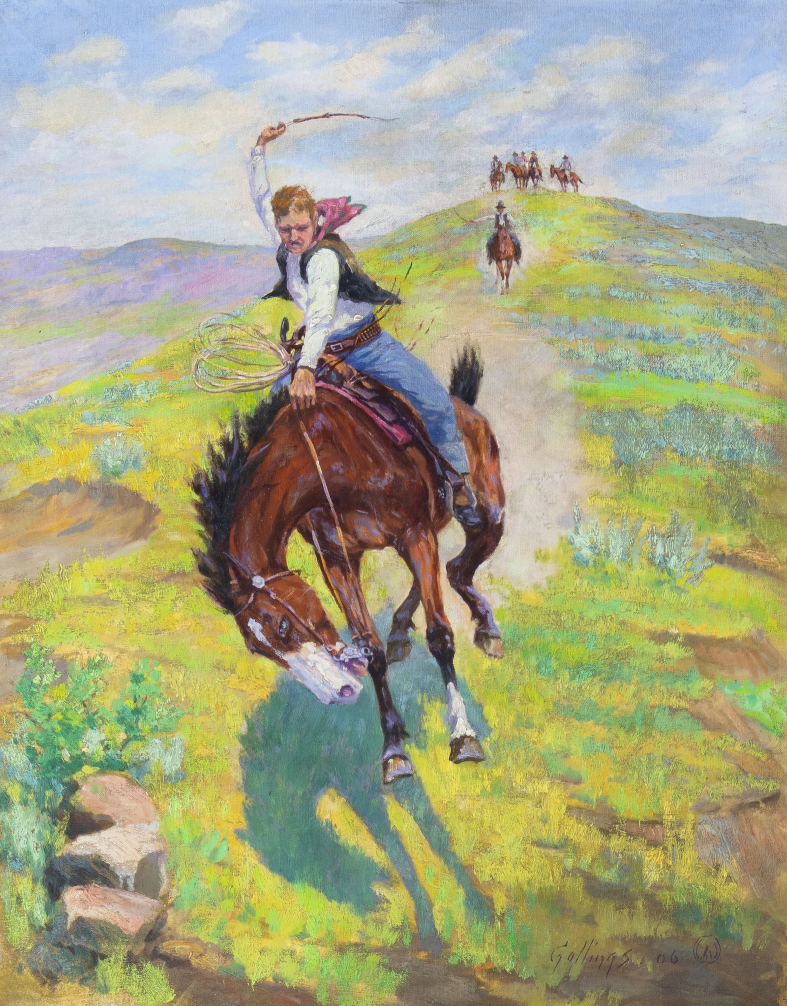 William Gollings, Spooked, 1906: William Gollings 1878-1932 Spooked, 1906 oil on canvas signed and dated lower right: Gollings . 06 (artist cipher) 24 x 19 in., Frame: 34 1/2 x 29 1/2 x 2 in. Provenance: Private Collection, Den