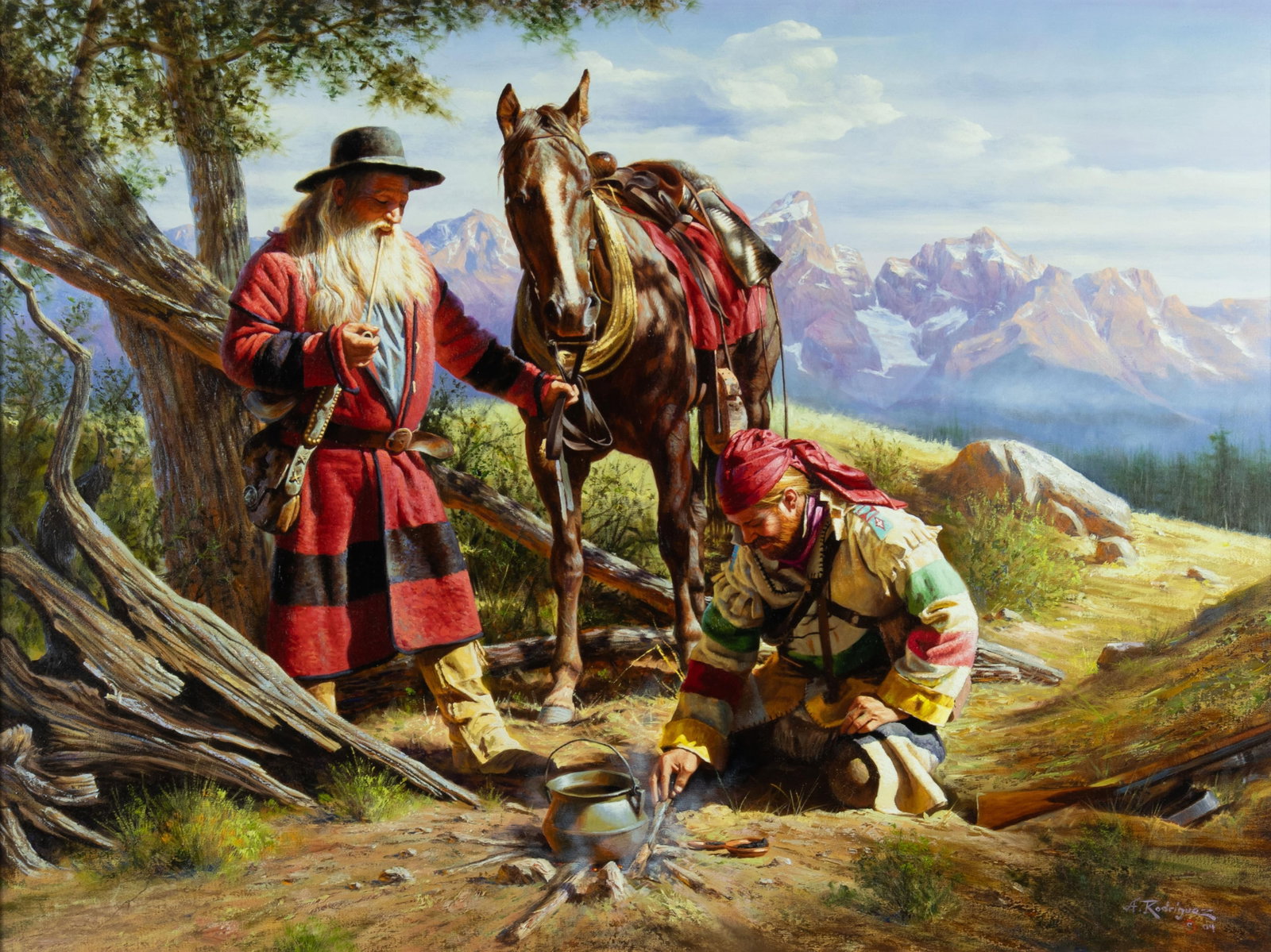 Alfredo Rodriguez, Think We'll Eat Before Dark?, 2004: Alfredo Rodriguez b.1954 Think We'll Eat Before Dark?, 2004 oil on canvas signed and dated lower right: A. Rodriguez © 04 verso: titled, signed and dated 30 x 40 in., Frame: 40 3/4 x 50 3/4 x 2