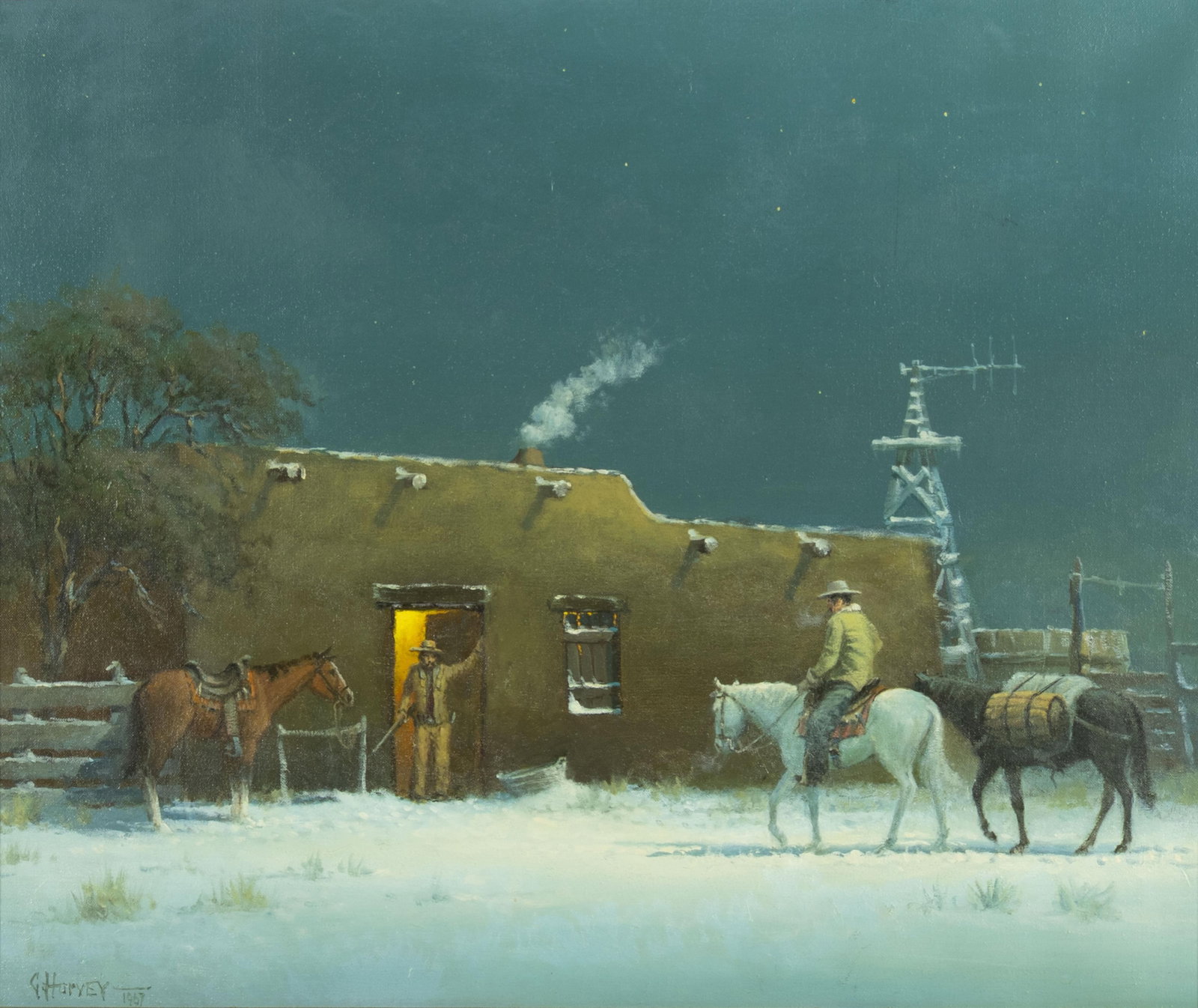 G. Harvey, Winter Supplies, 1967: G. Harvey 1933-2017 Winter Supplies, 1967 oil on canvas signed and dated lower left: G Harvey 1967 20 x 24 in., Frame: 27 1/8 x 31 1/8 x 2 1/8 in. Provenance: Altermann Galleries, Dallas & Houston,