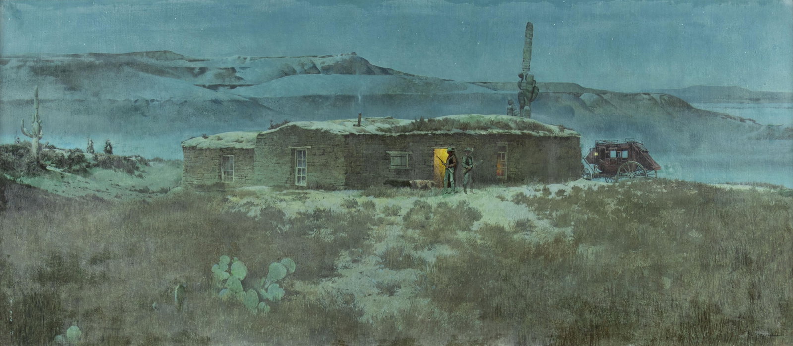 Robert McGinnis, Scent of Danger: Robert McGinnis 1926-2025 Scent of Danger egg tempera on board signed lower right: R McGinnis 18 1/4 x 41 1/4 in., Frame: 26 x 49 x 2 in. Provenance: Husberg Fine Art, Scottsdale, AZ Private