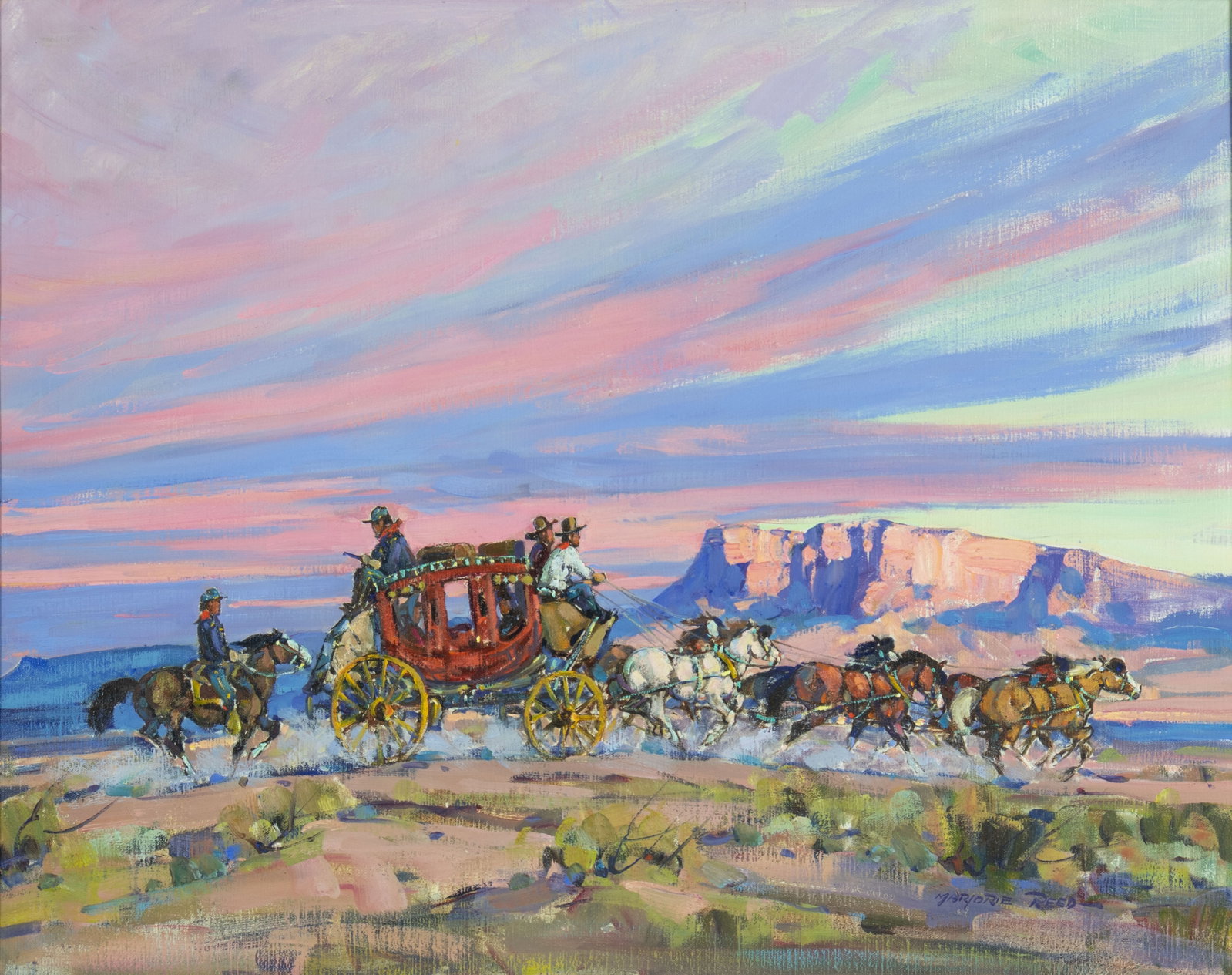 Marjorie Reed, When Day is Done: Marjorie Reed 1915-1996 When Day Is Done oil on canvas signed lower right: Marjorie Reed verso: titled and signed 24 x 30 1/4 in., Frame: 30 1/4 x 36 1/4 x 1 7/8 in. Provenance: Private Collection,