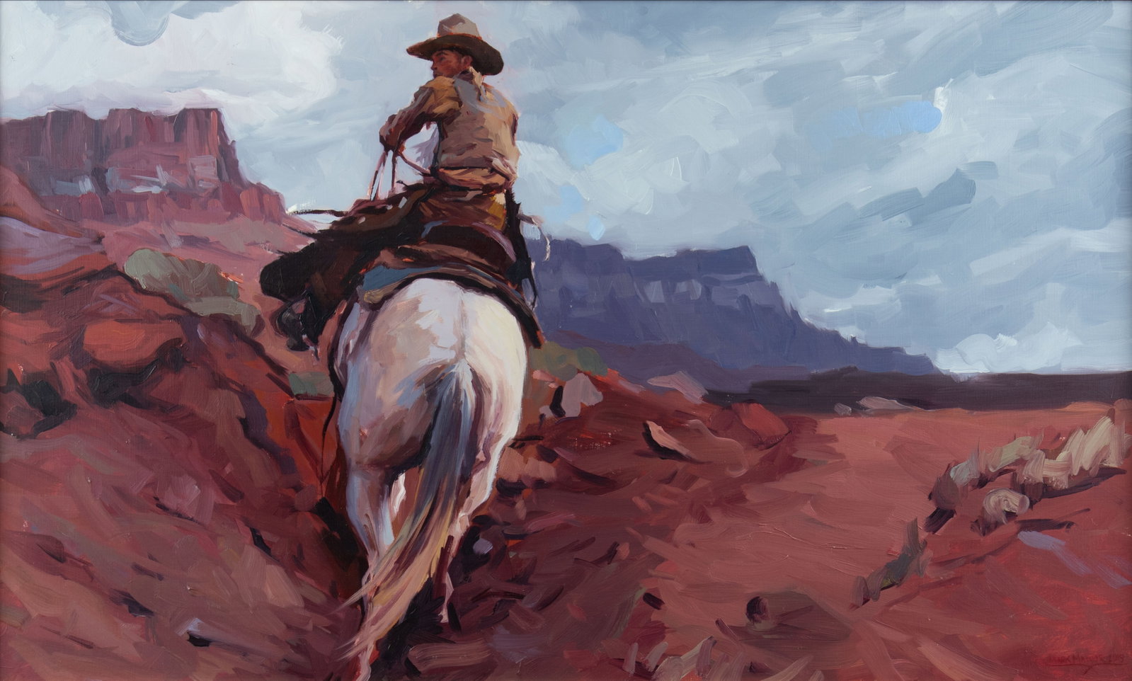 Mark Maggiori, Study for 'Outlaw Canyon,' 2019: Mark Maggiori b.1977 Study for 'Outlaw Canyon,' 2019 oil on canvas signed and dated lower right: MARK MAGGIORI 2019 18 x 30 in., Frame: 21 1/8 x 33 1/8 x 2 1/4 in. Provenance: From a Private