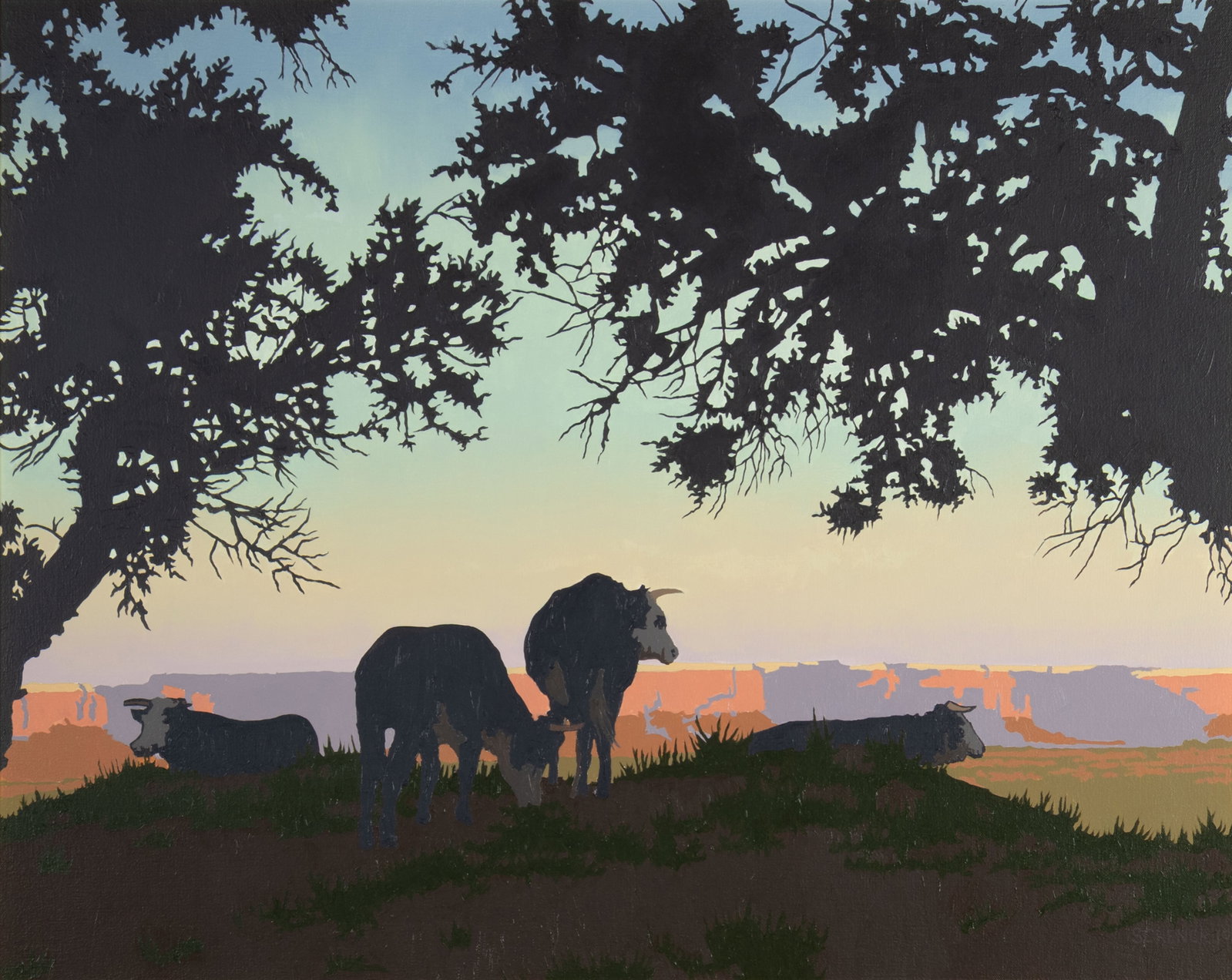 Bill Schenck, Many Cows Ranch, 2019: Bill Schenck b.1947 Many Cows Ranch, 2019 oil on canvas signed and dated lower right: SCHENCK 19 verso: signed, dated and titled 22 x 28 in., Frame: 28 3/8 x 34 5/8 x 2 in. Provenance: From a Private