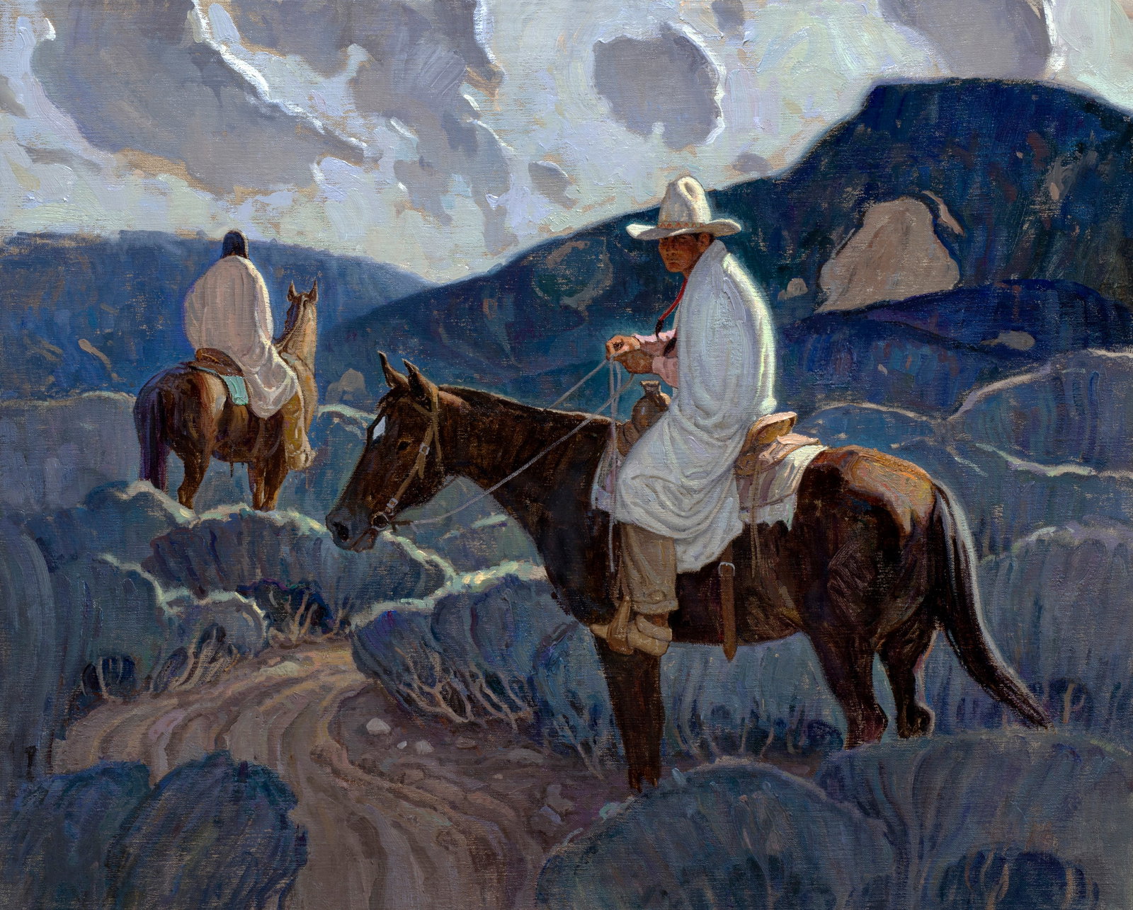 Eric Bowman, Western Blue, 2020: Eric Bowman b.1960 Western Blue, 2020 oil on linen laid on board signed lower left: Bowman verso: titled and signed 24 x 30 in., Frame: 29 x 35 x 1 3/4 in. Provenance: Maxwell Alexander Gallery,