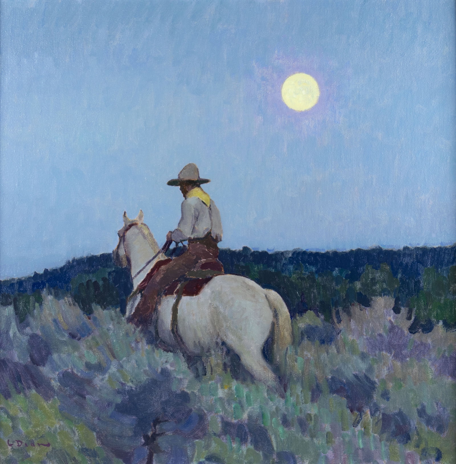 Glenn Dean, The Rise, 2019: Glenn Dean b.1976 The Rise, 2019 oil on canvas signed lower left: G Dean verso: signed, dated and titled 24 x 24 in., Frame: 28 x 28 x 2 1/4 in. Provenance: Legacy Gallery, Jackson, WY, 2019 From a