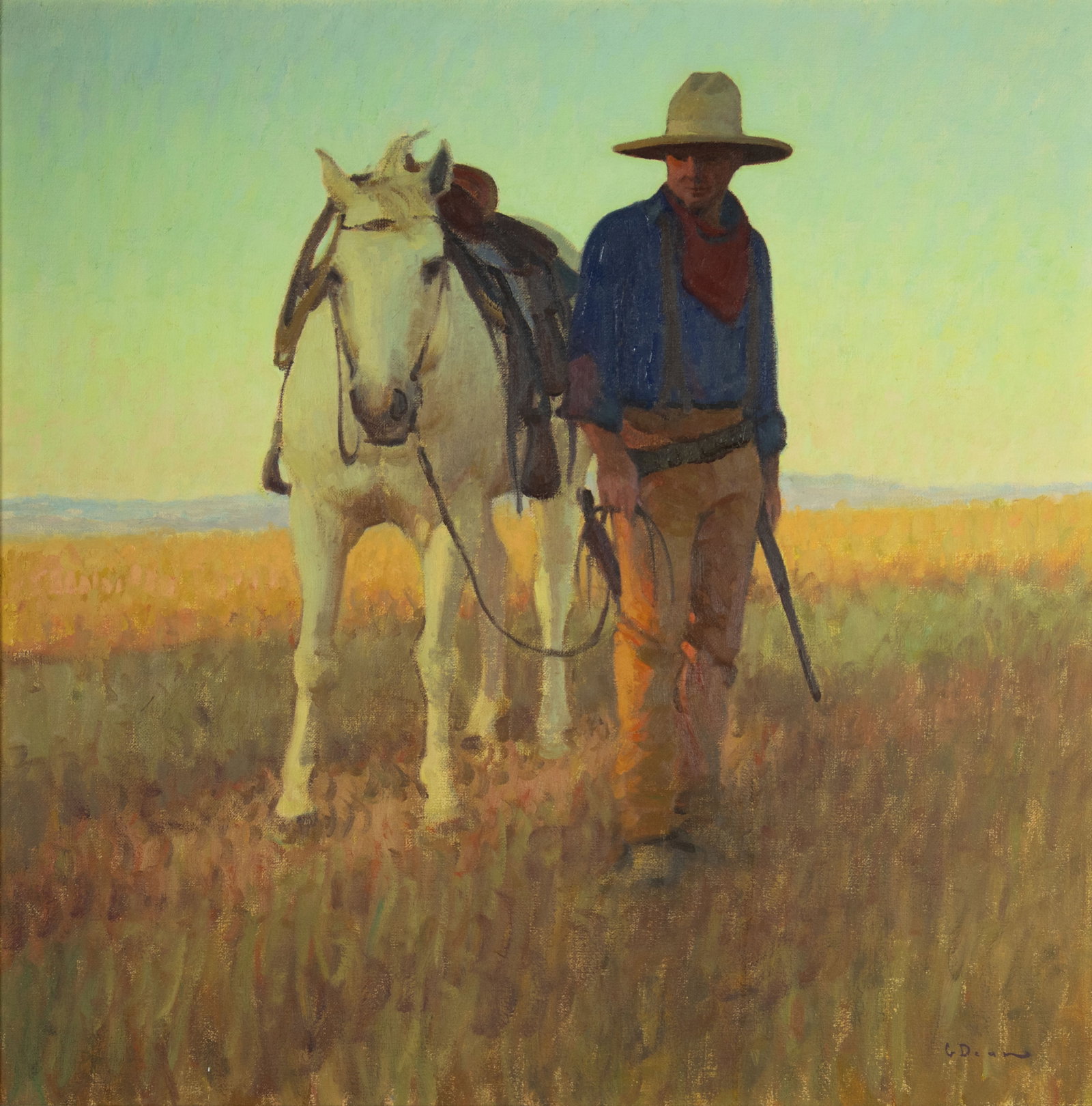 Glenn Dean, The Cowhand, 2019-2020: Glenn Dean b.1976 The Cowhand, 2019-2020 oil on canvas signed lower right: G Dean verso: signed, dated and titled 30 x 30 in., Frame: 34 x 34 x 2 1/4 in. Provenance: From a Private Collecti