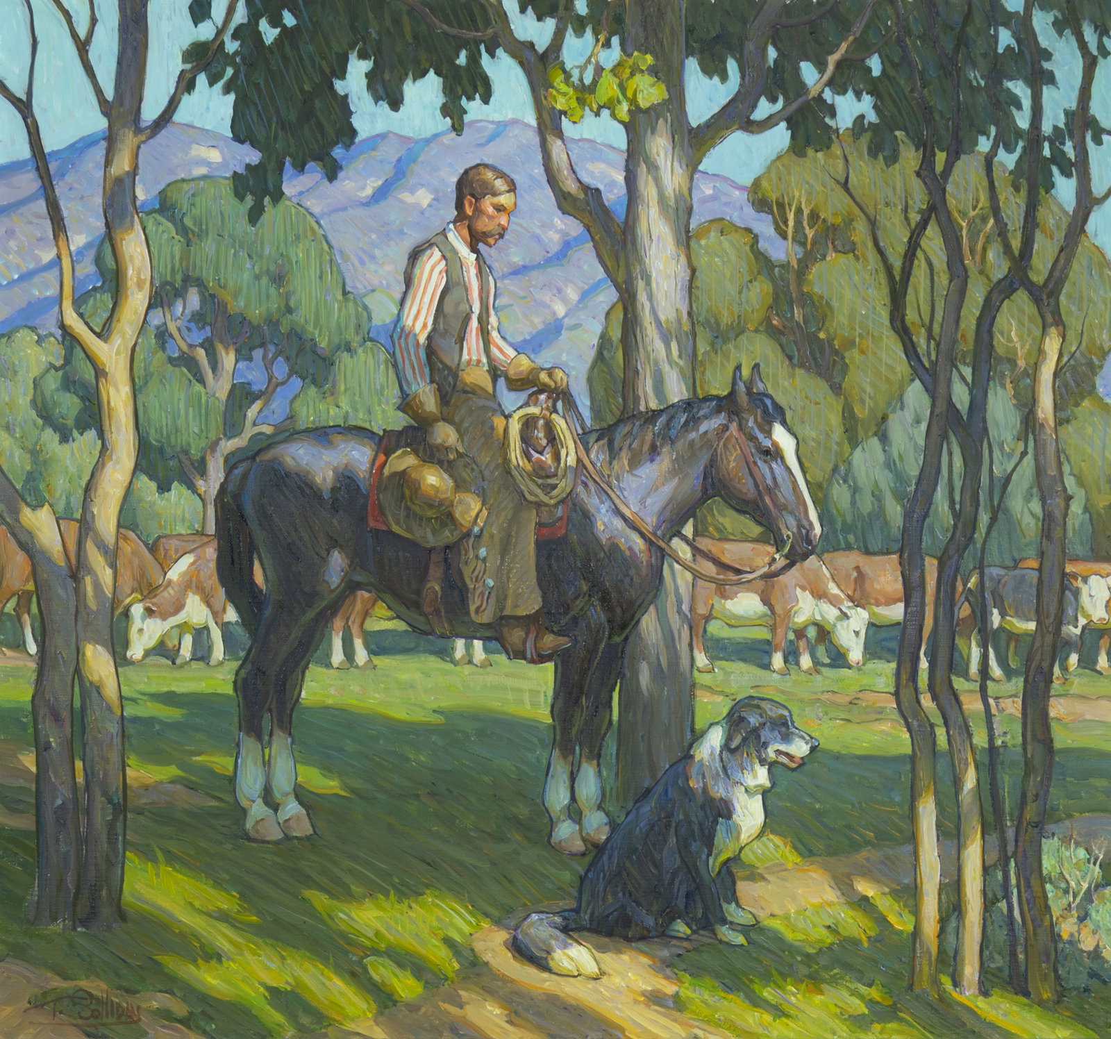 Tim Solliday, Shady Pastures, 2016: Tim Solliday b.1952 Shady Pastures, 2016 oil on canvas signed lower left: T. Solliday 28 x 30 in., Frame: 36 1/2 x 38 1/2 x 2 1/2 in. Provenance: Maxwell Alexander Gallery, Pasadena, CA, 2016