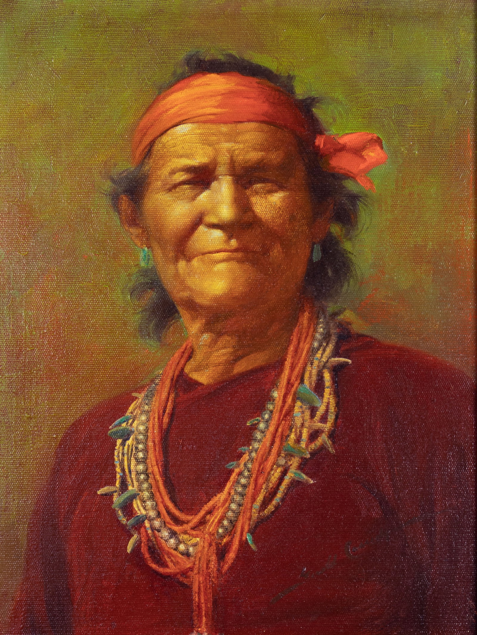 Gerald Cassidy, Navajo Medicine Man: Gerald Cassidy 1879-1934 Navajo Medicine Man oil on canvas signed lower right: Gerald Cassidy verso: titled and signed 18 1/4 x 14 in., Frame: 23 3/4 x 19 3/8 x 2 in. Provenance: Zaplin Lampert