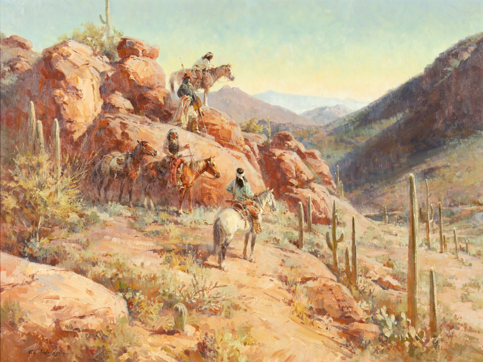 Roy Andersen, Dust on the Trail: Roy Andersen 1930-2019 Dust on the Trail oil on canvas signed lower left: Roy Andersen verso: signed 30 x 40 in.; Frame : 40 3/4 x 50 3/4 x 2 1/4 in. Provenance: Private Collection, Prescott, AZ