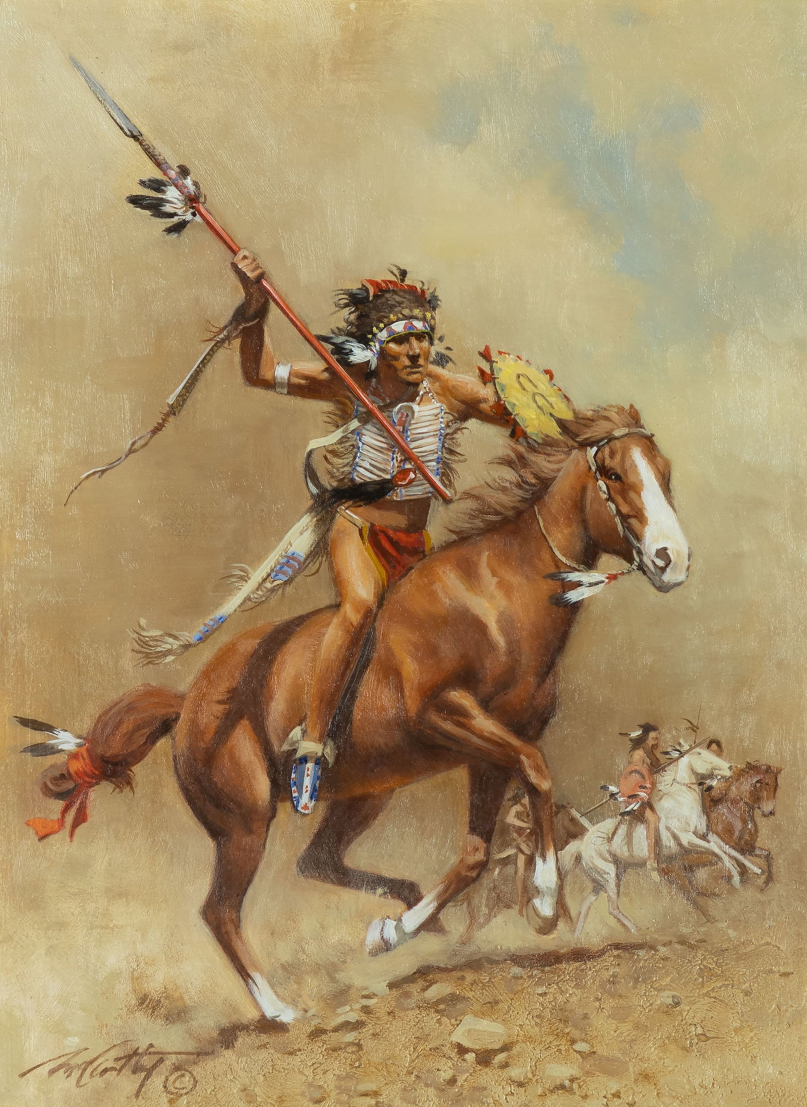 Frank C. McCarthy, Hostiles: Frank C. McCarthy 1924-2002 Hostiles oil on panel signed lower left: McCarthy © verso: titled and signed 12 x 9 in., Frame: 19 x 15 7/8 x 2 3/4 in. Provenance: Private Collection, Jackson, WY