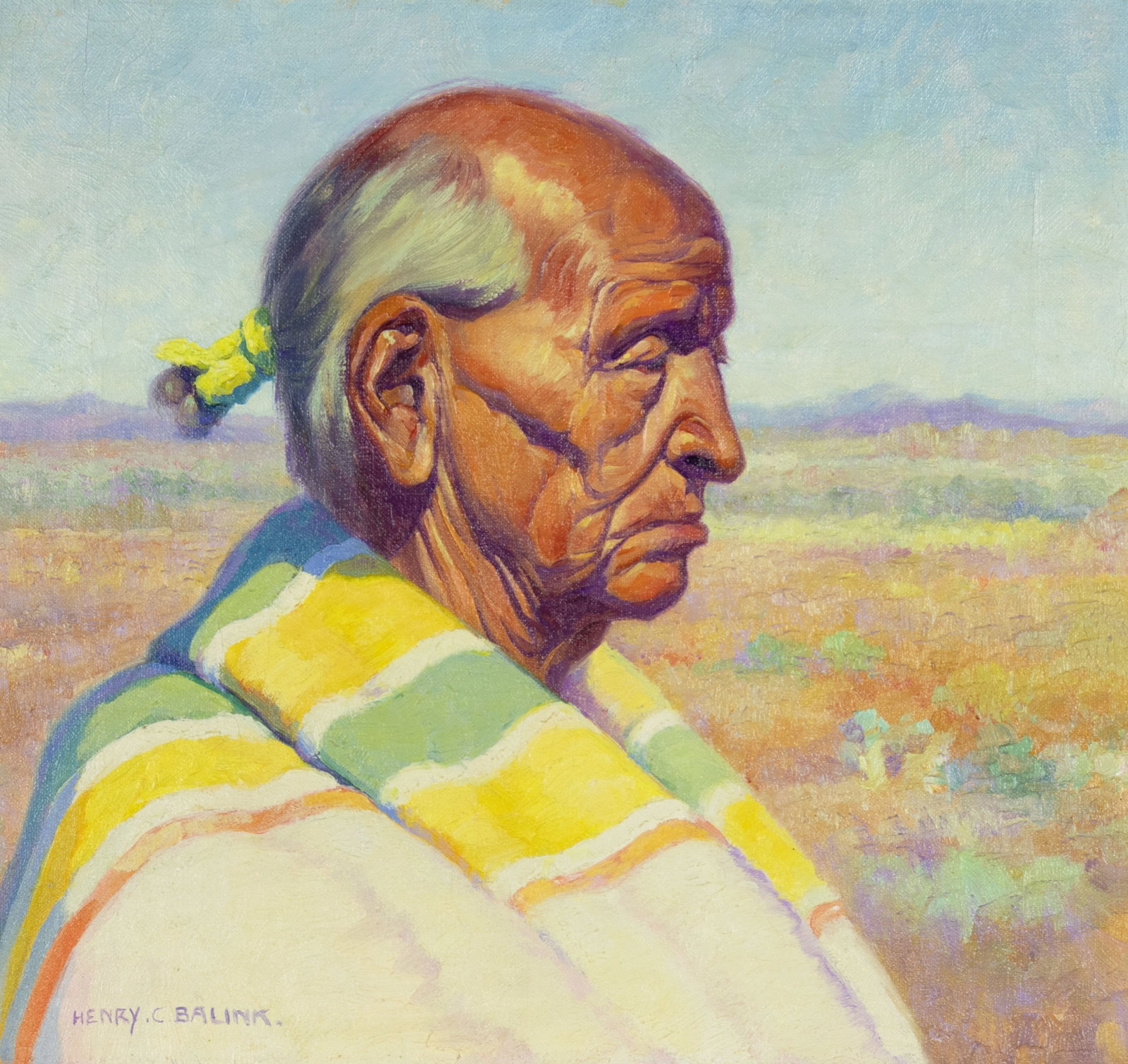 Henry Cornelius Balink, Chief Soaring Eagle: Henry Cornelius Balink 1882-1963 Chief Soaring Eagle oil on canvas signed lower left: HENRY. C. BALINK. 15 x 16 in., Frame: 20 7/8 x 21 7/8 x 2 3/8 in. Provenance: Christie's Los Angeles, October