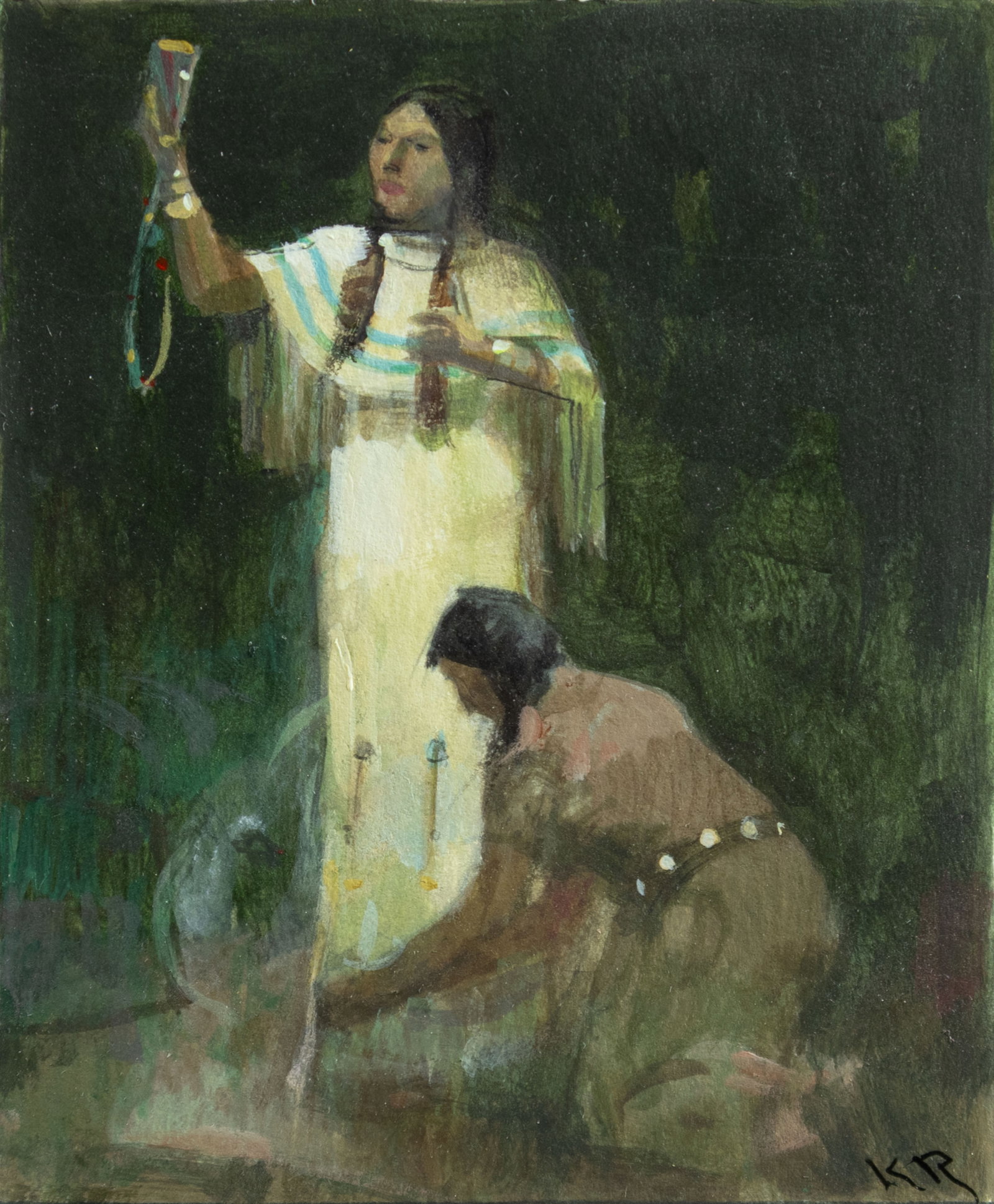 Kenneth Riley, The Bride: Kenneth Riley 1919-2015 The Bride acrylic on paper signed lower right: KR titled and inscribed right: 'THE BRIDE' 52.46 5 1/4 x 4 1/4 in.; Frame: 9 3/4 x 9 x 1 in. Provenance: From a Private