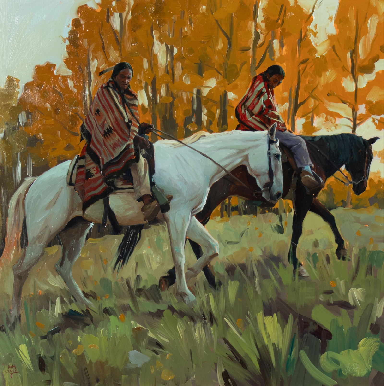 Mark Maggiori, The Trackers: Mark Maggiori b.1977 The Trackers oil on canvas signed lower left: MM TAOS 20 x 20 in., Frame: 28 1/4 x 28 1/4 x 3 in. Provenance: From a Private Collection