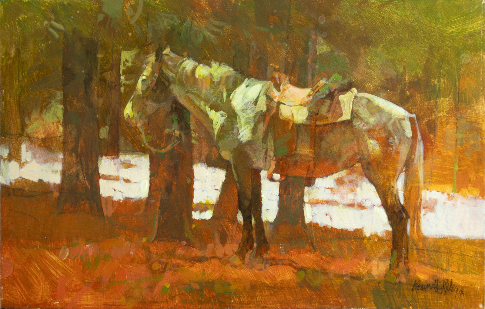 Kenneth Riley, Autumn (Horse): Kenneth Riley 1919-2015 Autumn (Horse) acrylic on board signed lower right: Kenneth Riley (Cowboy Artists of America cipher) 7 1/2 x 11 5/8 in. Provenance: From a Private Collection