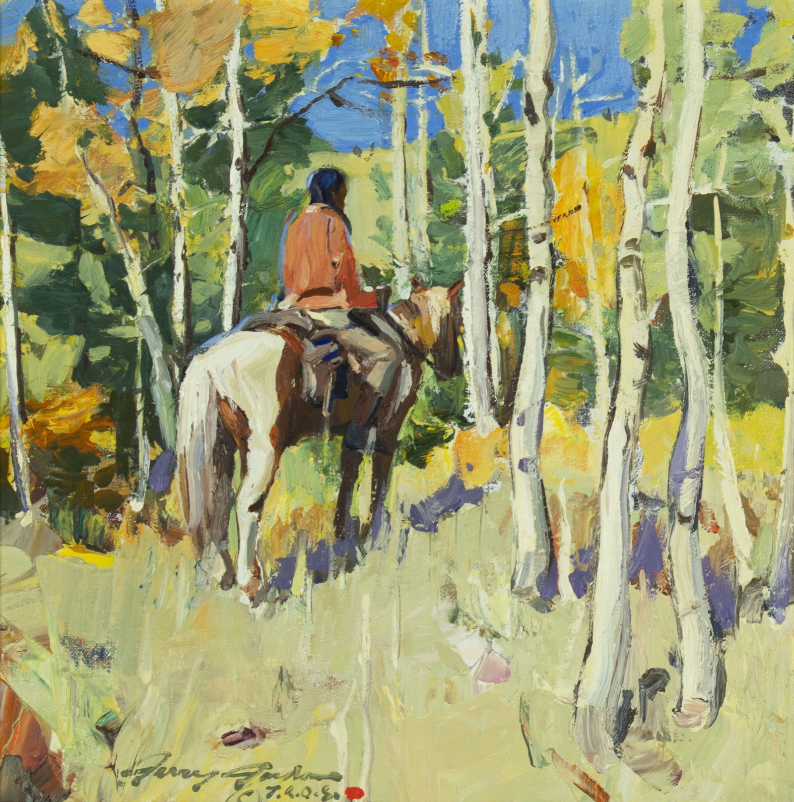Jerry Jordan, Tranquil Solitude, 2015/2020: Jerry Jordan b.1944 Tranquil Solitude, 2015/2020 oil on canvas signed lower left: Jerry Jordan © T.a.o.s. verso: dated, signed and titled 14 x 14 in., Frame: 20 x 20 x 2 1/4 in. Provenance: From