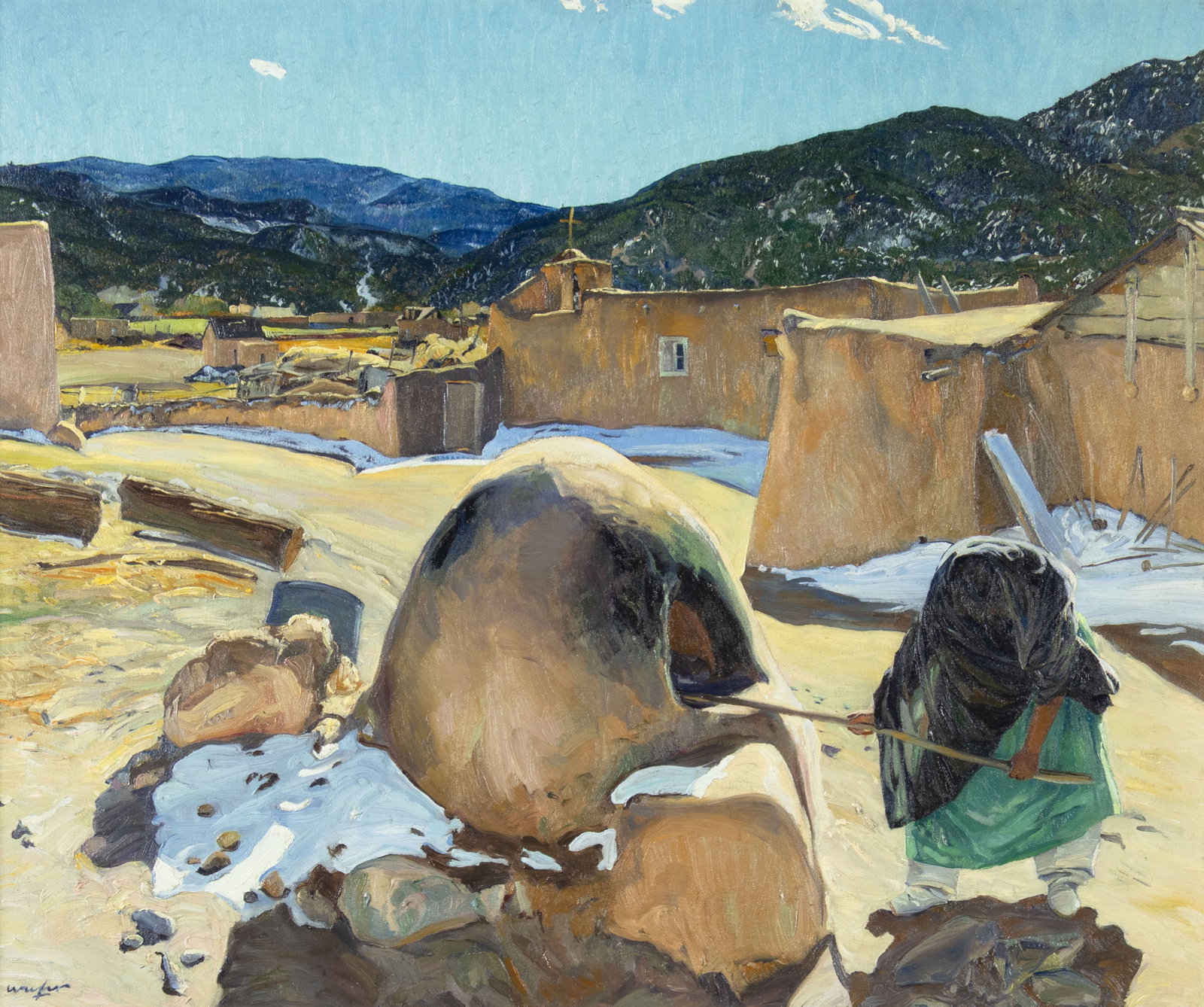 Walter Ufer, The Bake Oven, 1922: Walter Ufer 1876-1936 The Bake Oven, 1922 oil on linen signed lower left: wufer 25 x 30 in., Frame 34 3/4 x 39 3/4 x 2 in. Provenance: The Owings Gallery, Santa Fe, NM (label verso) From a Private
