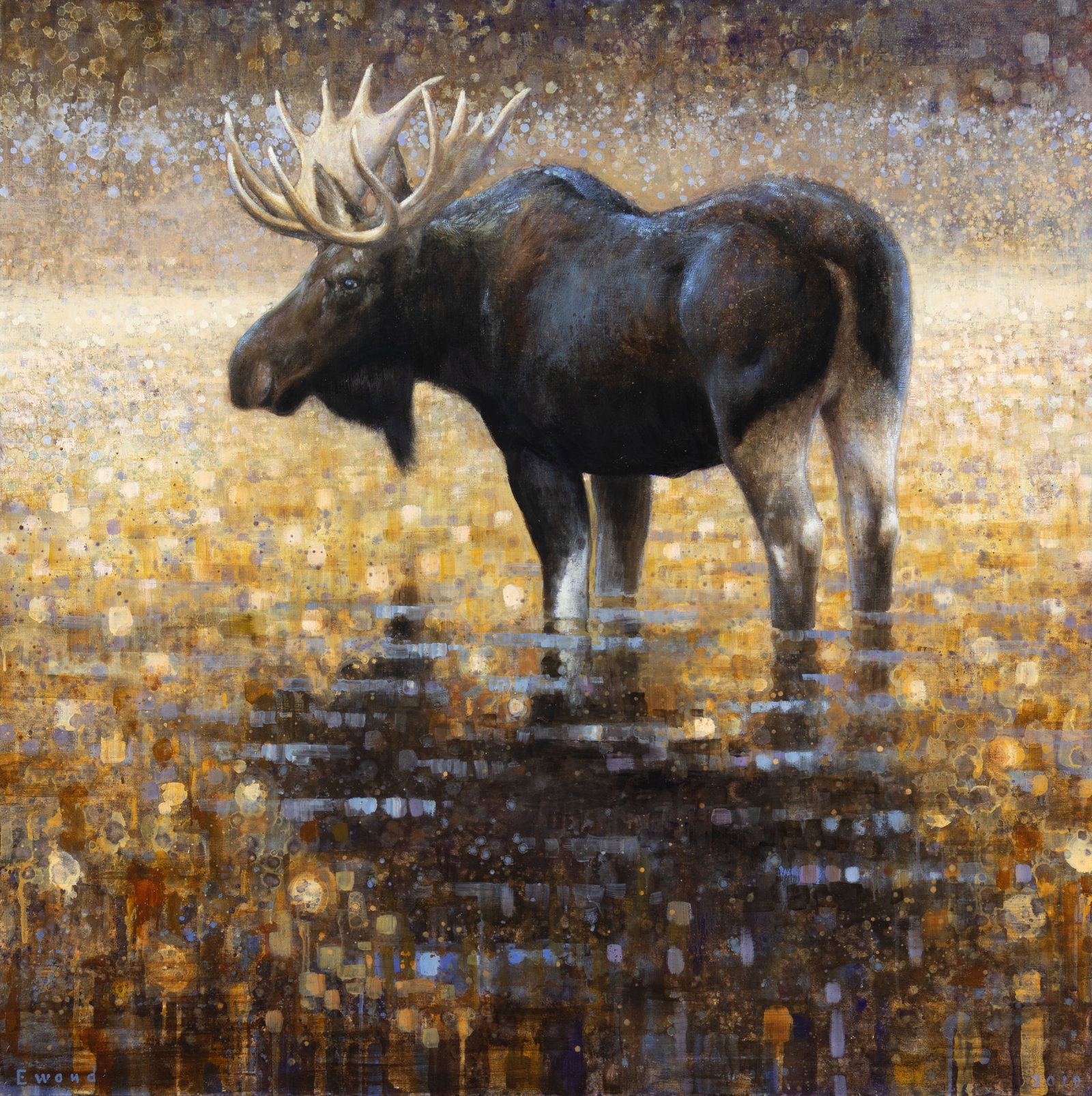 Ewoud de Groot, Moose, 2010: Ewoud de Groot b.1969 Moose, 2010 oil on canvas signed lower left: Ewoud dated lower right: 2010 47 1/4 x 47 1/4 in., Frame: 49 3/4 x 49 3/4 x 1 1/2 in. Provenance: Private Collection, Jackson, WY