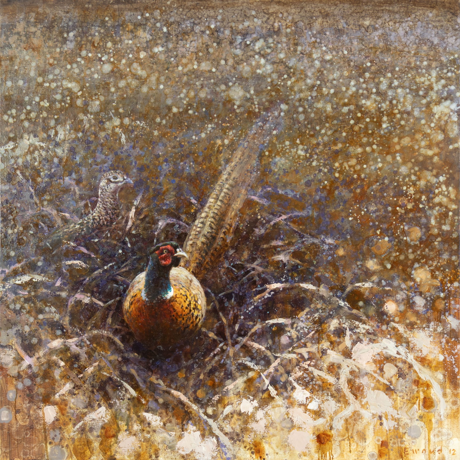 Ewoud de Groot, Pheasant, 2012: Ewoud de Groot b.1969 Pheasant, 2012 oil on canvas signed and dated lower right: Ewoud 12 43 3/8 x 43 1/4 in., Frame: 45 3/4 x 45 3/4 x 1 3/4 in. Provenance: Private Collection, Jackson, WY