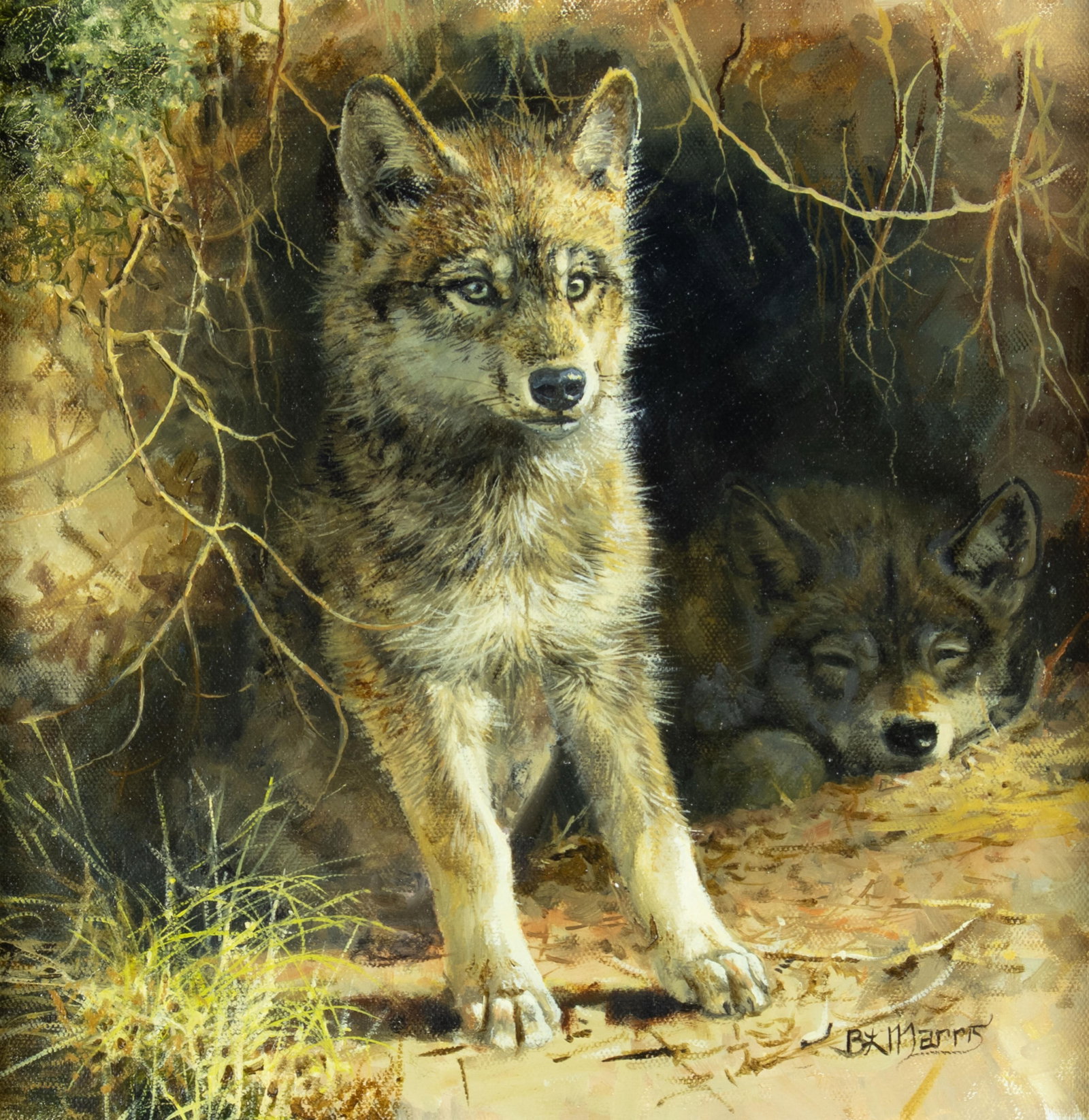 Bonnie Marris, Waiting for Mom: Bonnie Marris b.1951 Waiting for Mom oil on canvas signed lower right: BKMarris 12 x 12 in., Frame: 19 x 19 x 2 1/2 in. Provenance: From a Private Collection