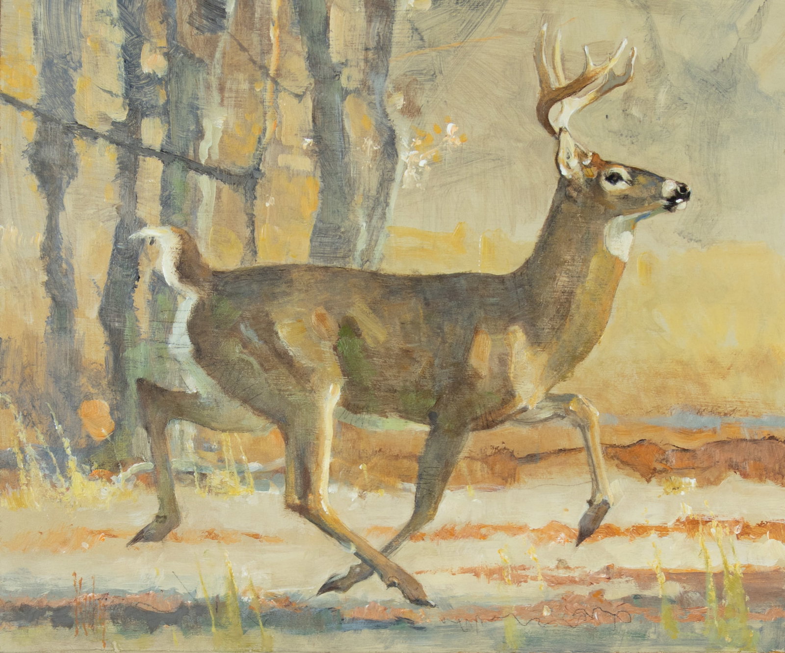Bob Kuhn, Stepping Lively: Bob Kuhn 1920-2007 Stepping Lively acrylic on board signed lower left: Kuhn verso: titled 10 x 12 in., Frame: 17 1/4 x 19 1/4 x 2 in. Provenance: From a Private Collection