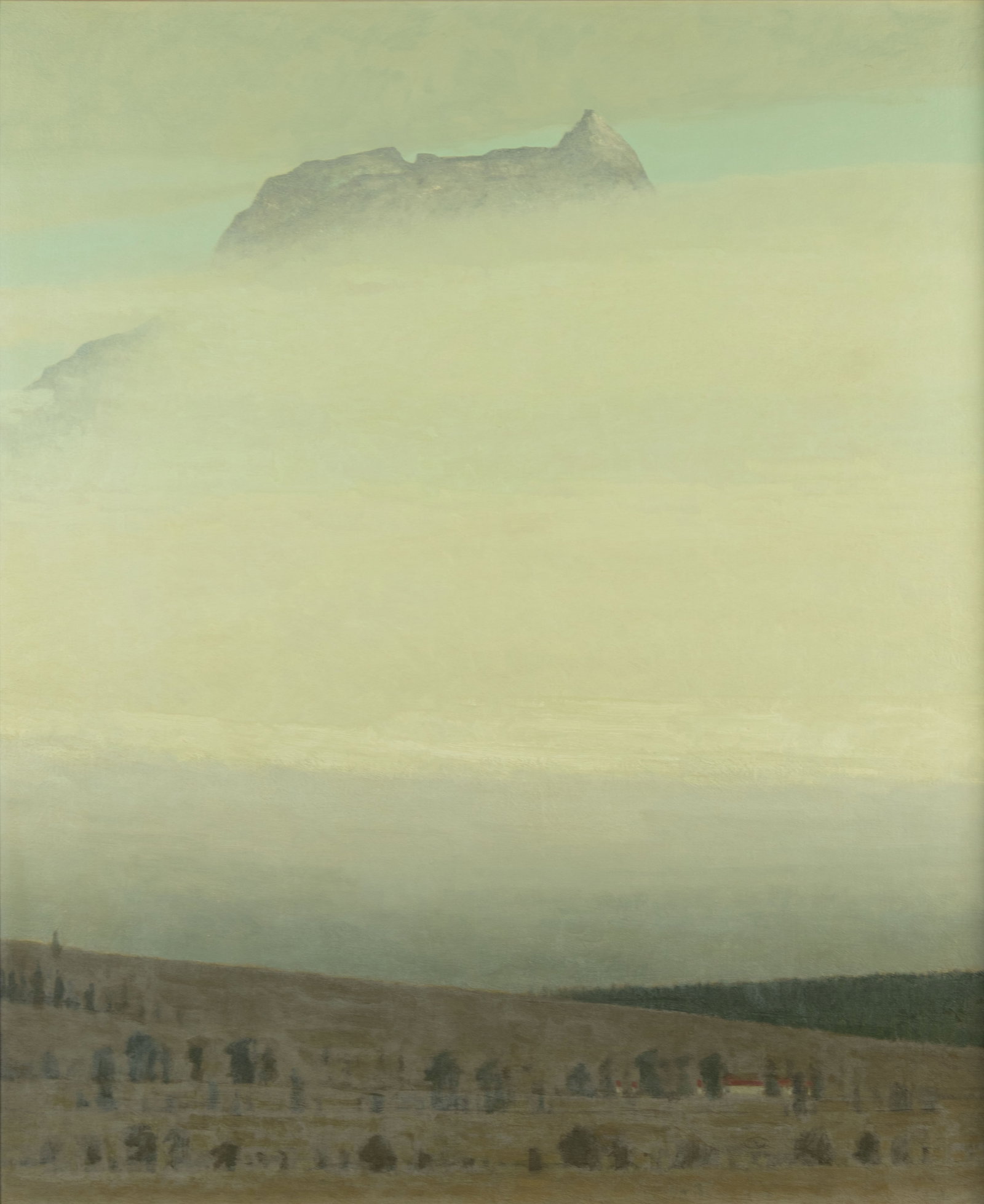 Russell Chatham, The Absarokas After a Late Fall Snowfall, 1998: Russell Chatham 1939-2019 The Absarokas After a Late Fall Snowfall, 1998 oil on canvas signed and dated lower right: (artist cipher) 1998 verso: titled, signed and dated 36 x 30 in., Frame: 38 1/4 x
