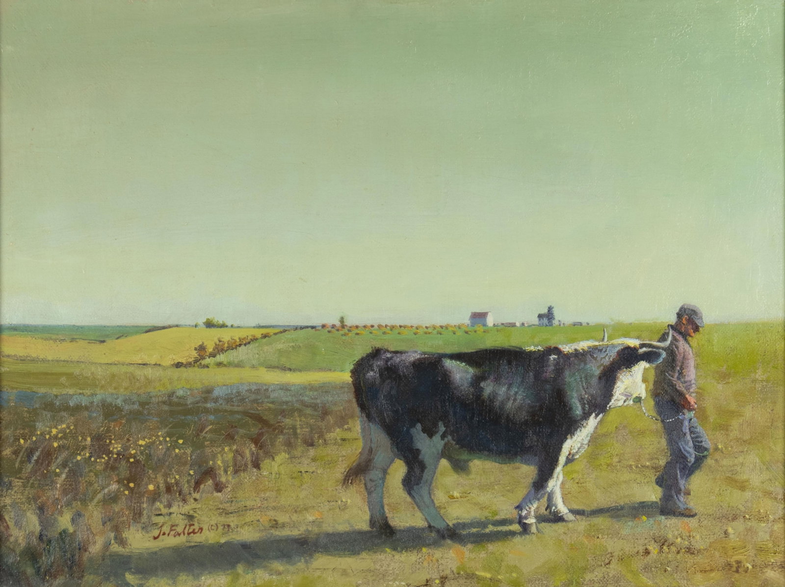 John Falter, Man's Work to be Done, 1977: John Falter 1910-1982 Man's Work to be Done, 1977 oil on canvas signed and dated lower left: J. Falter © 77 verso: titled, signed and dated 12 x 16 in., Frame: 19 3/8 x 23 3/8 x 2 3/4 in.