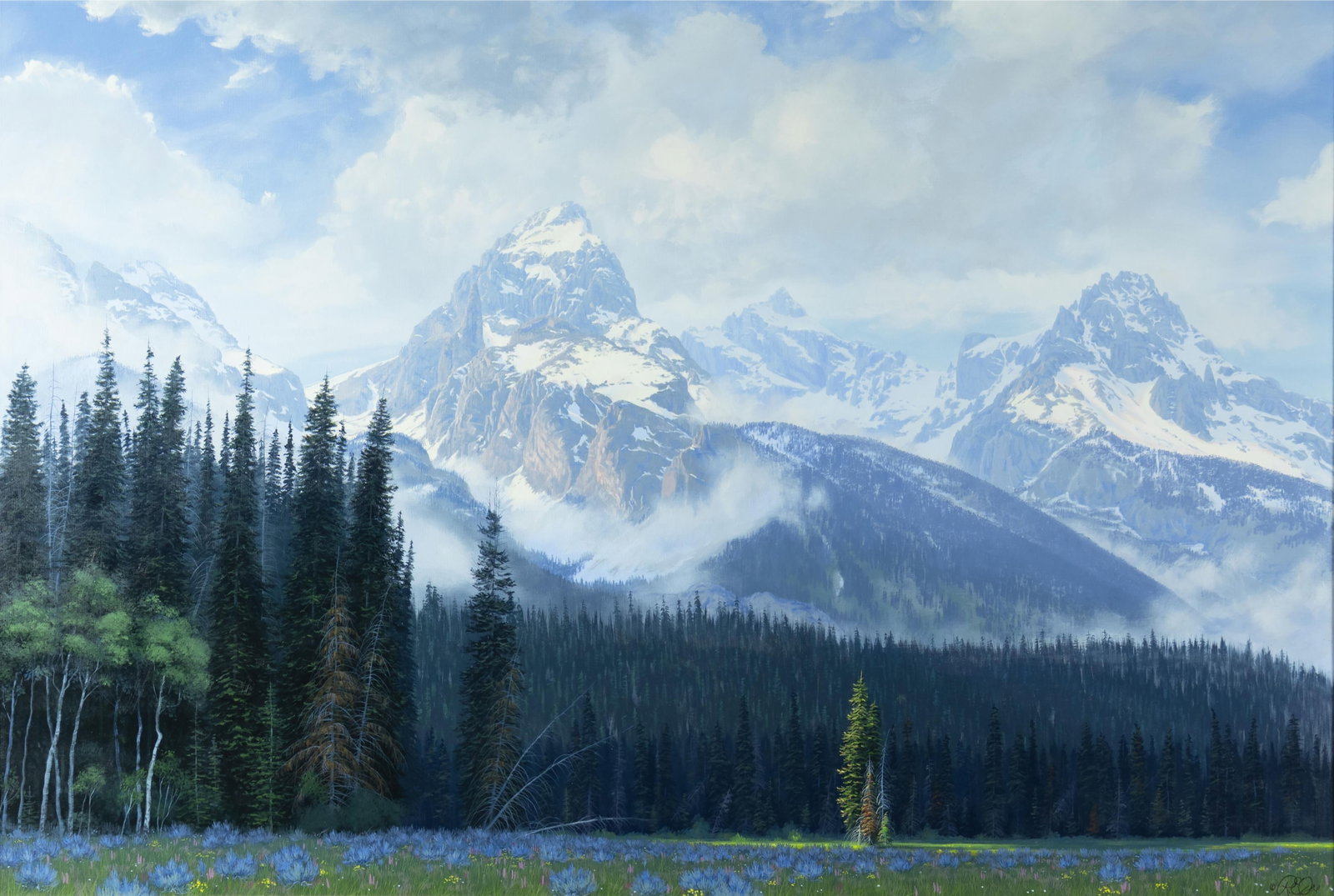Roger Ore, A Teton Afternoon: Roger Ore b.1950 A Teton Afternoon oil on canvas signed lower right: © R. E. Ore 40 x 60 in., Frame: 49 1/2 x 69 1/2 x 2 1/2 in. Provenance: Buffalo Trail Fine Art Galleries, Jackson Hole, WY